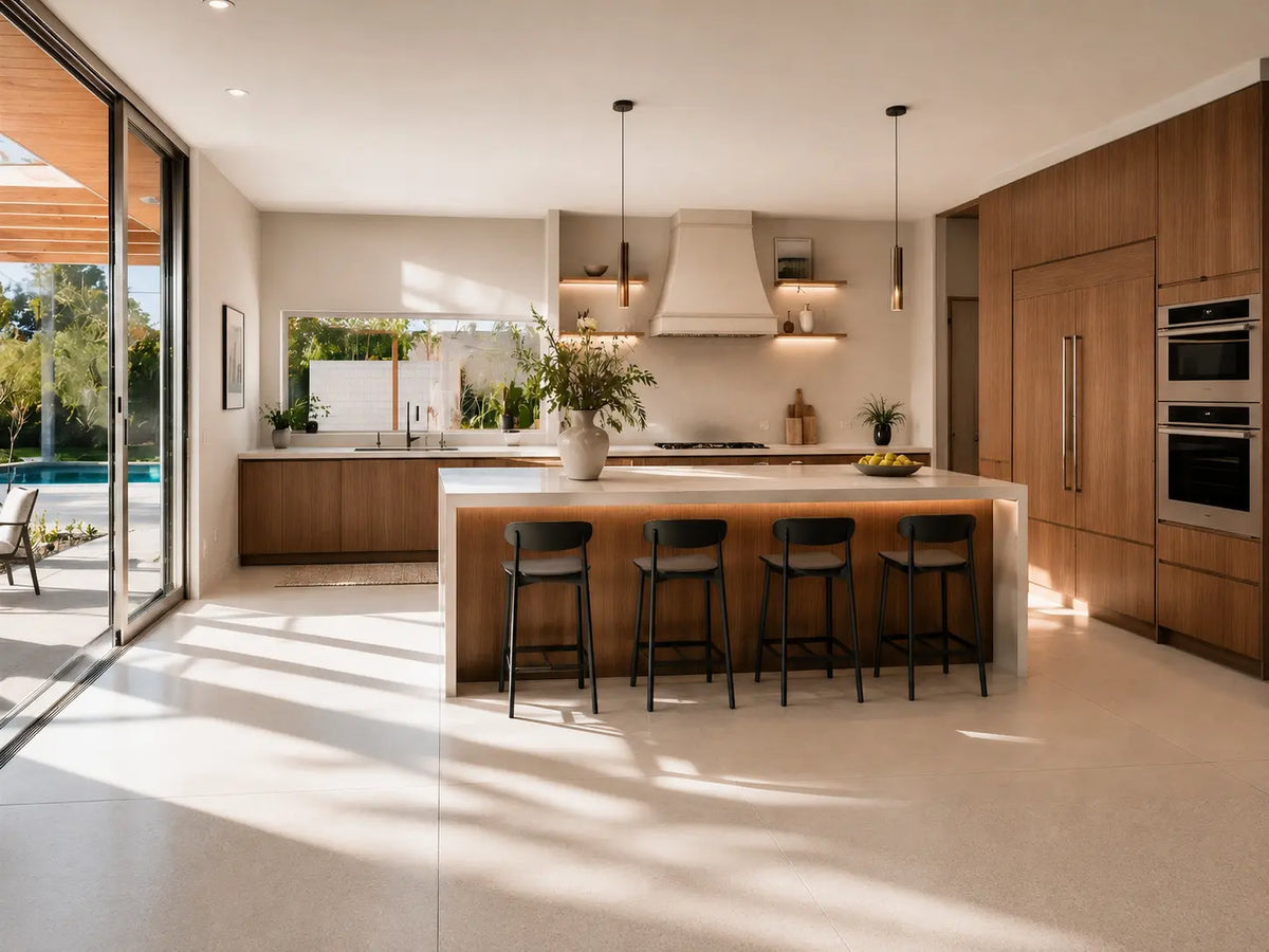 Medium Wood Contemporary Kitchen Hidden