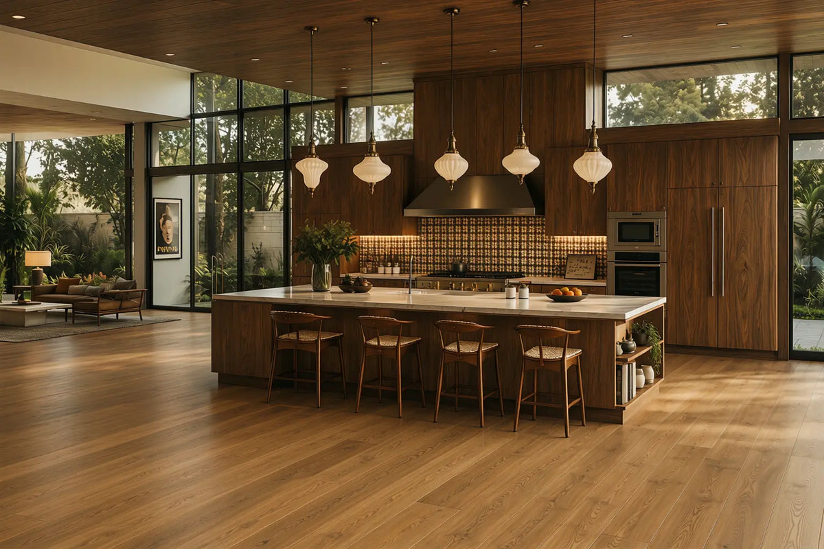 Dark Wood Mid-Century Modern Kitchen Lighting