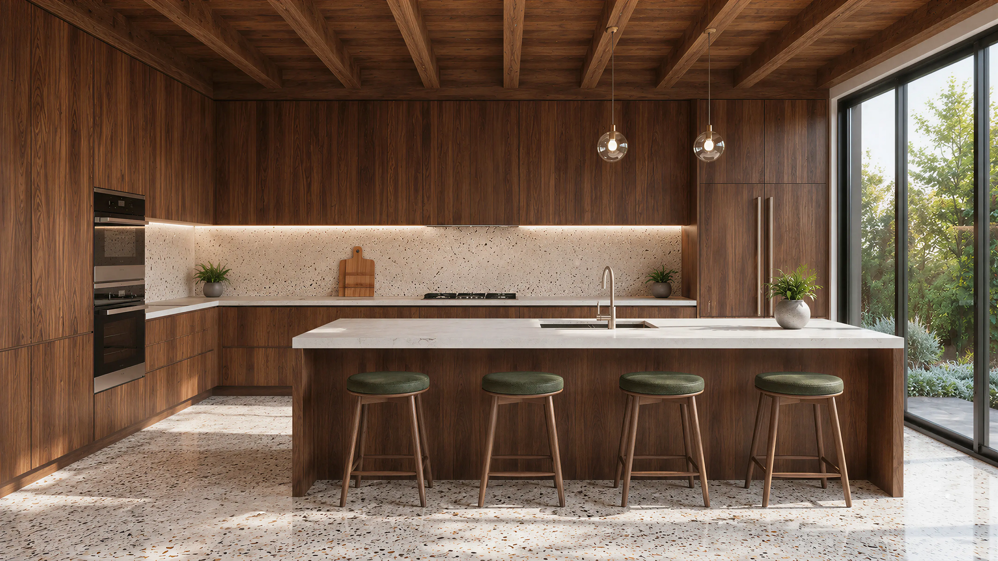 Dark Wood Mid-Century Modern Kitchen Island