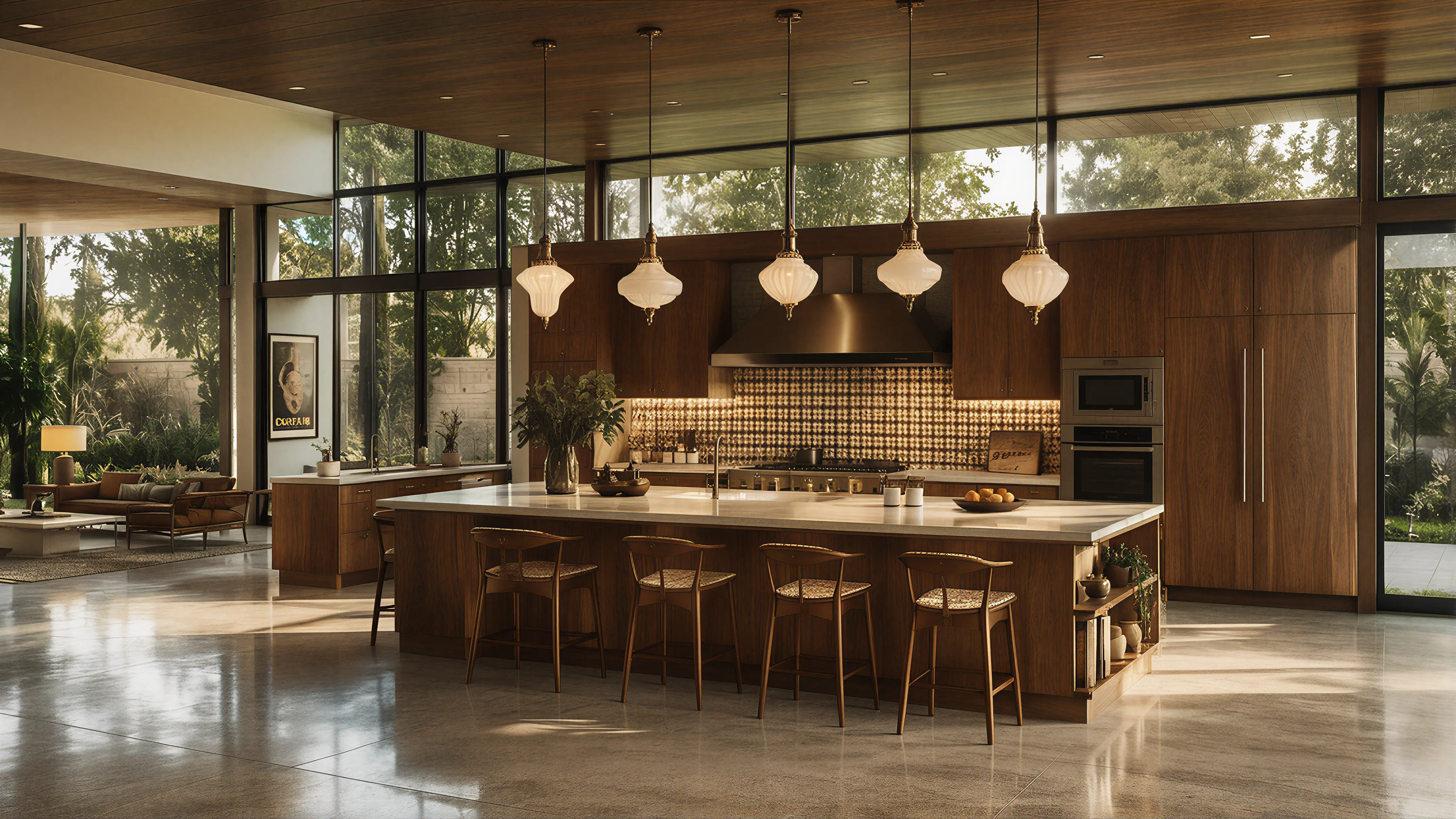 Dark Wood Mid-Century Modern Kitchen Lighting