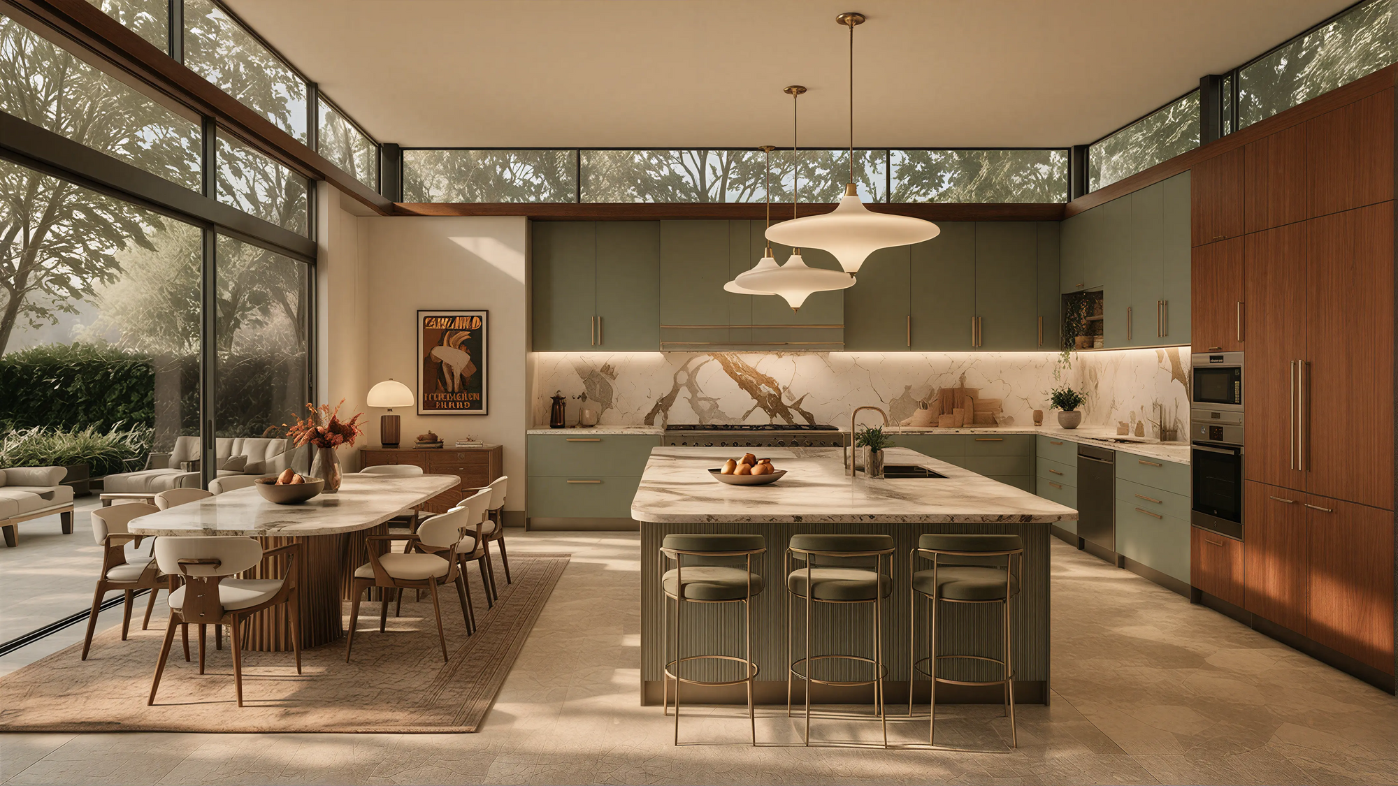 Colorful Wood Modern American Kitchen Island Hidden