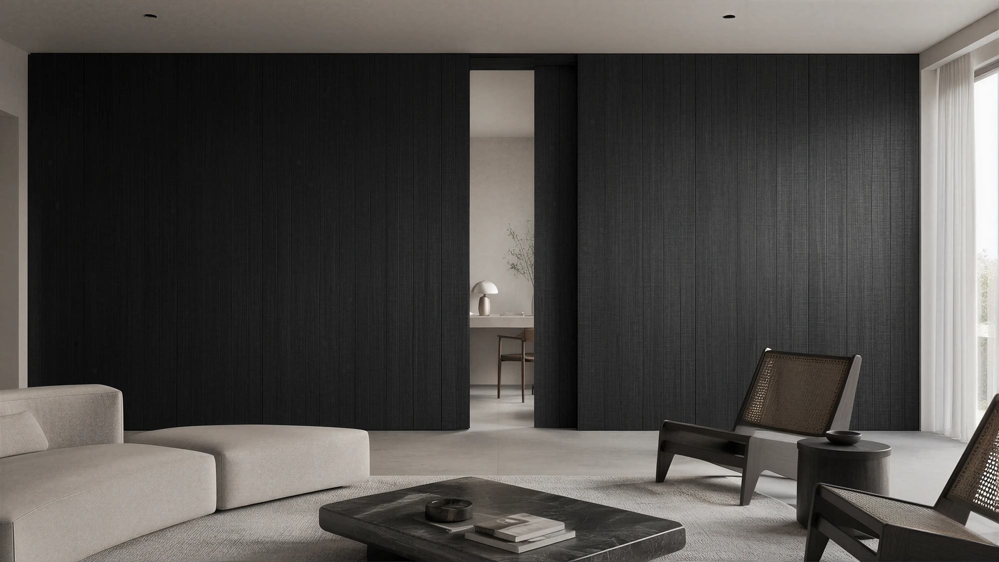 Dark Solid Modern Wall & Door Grooved Details
