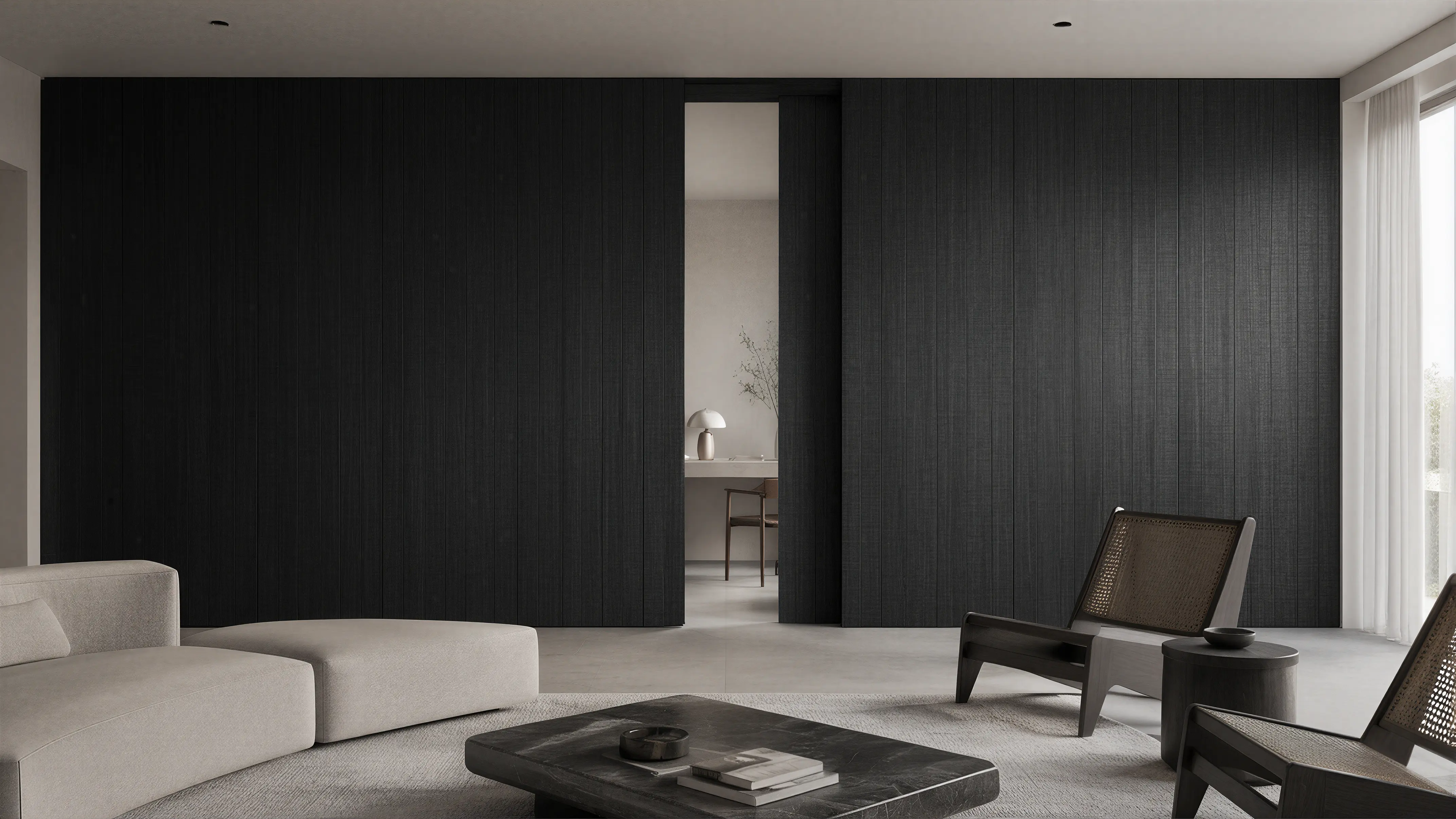 Dark Solid Modern Wall & Door Grooved Details