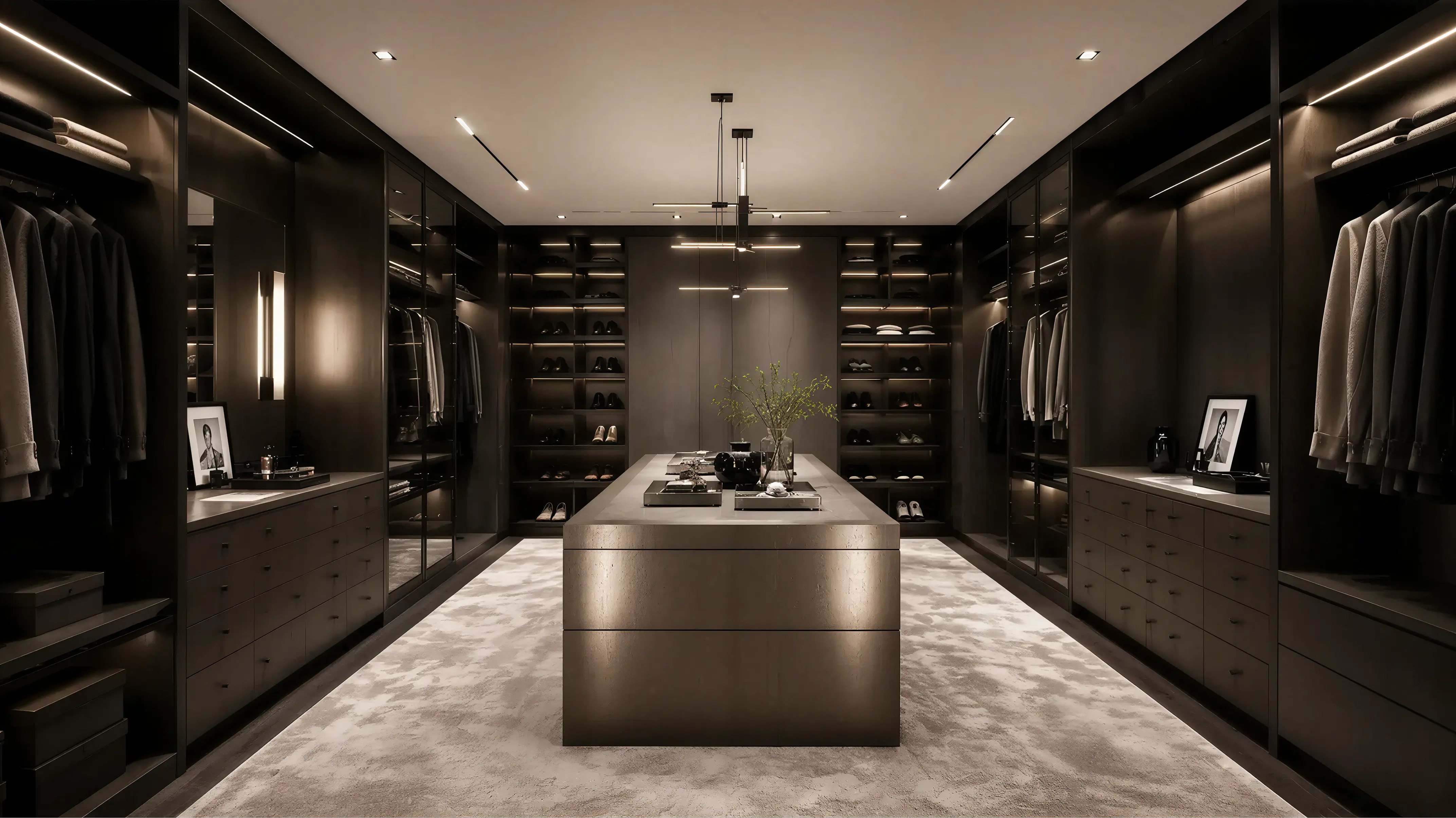 Dark Wood Contemporary Closet & Wardrobe Angled Paneling Profile Milling