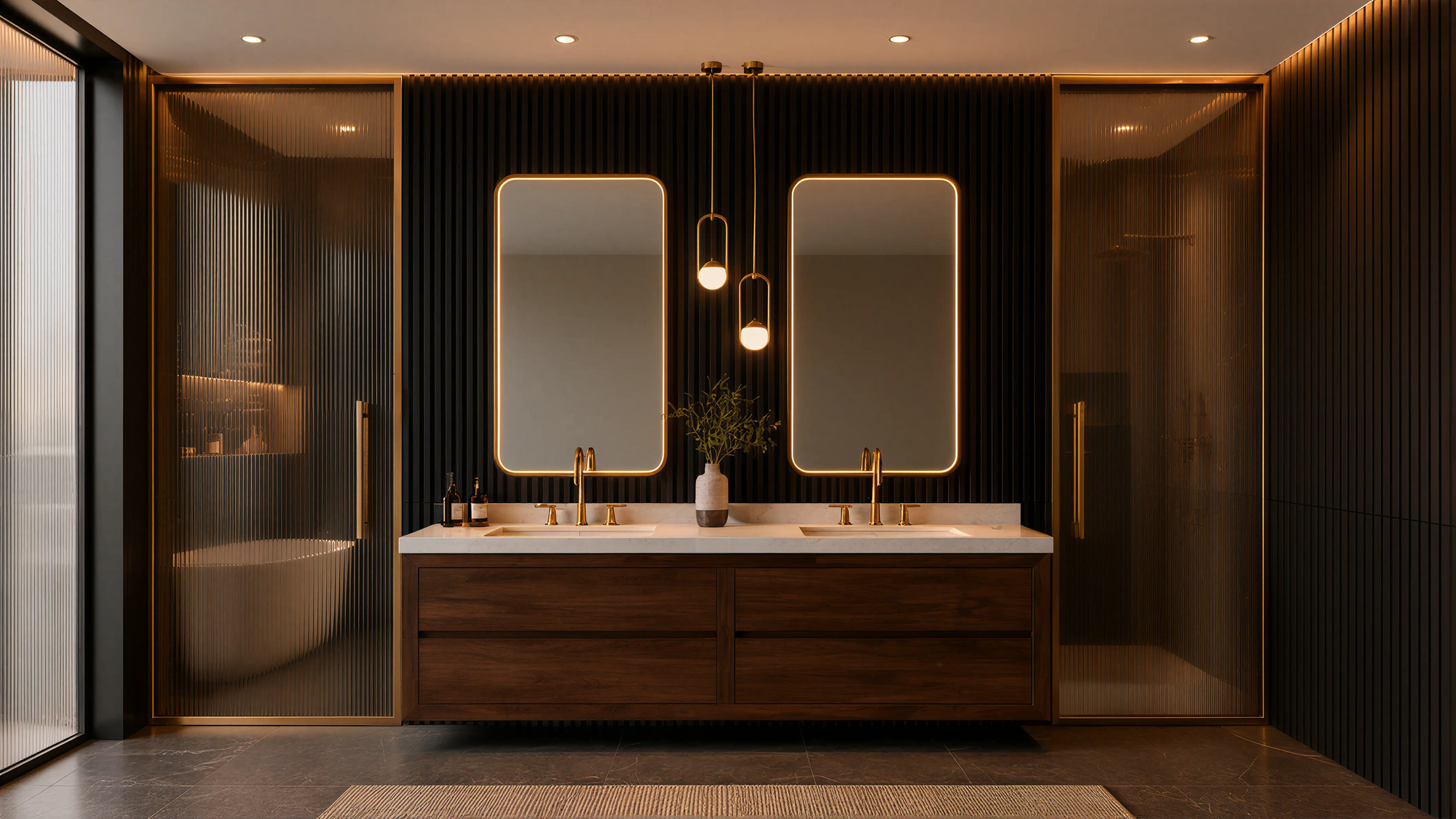 Dark Wood Mid Century Modern Bath Slatted Panels 04