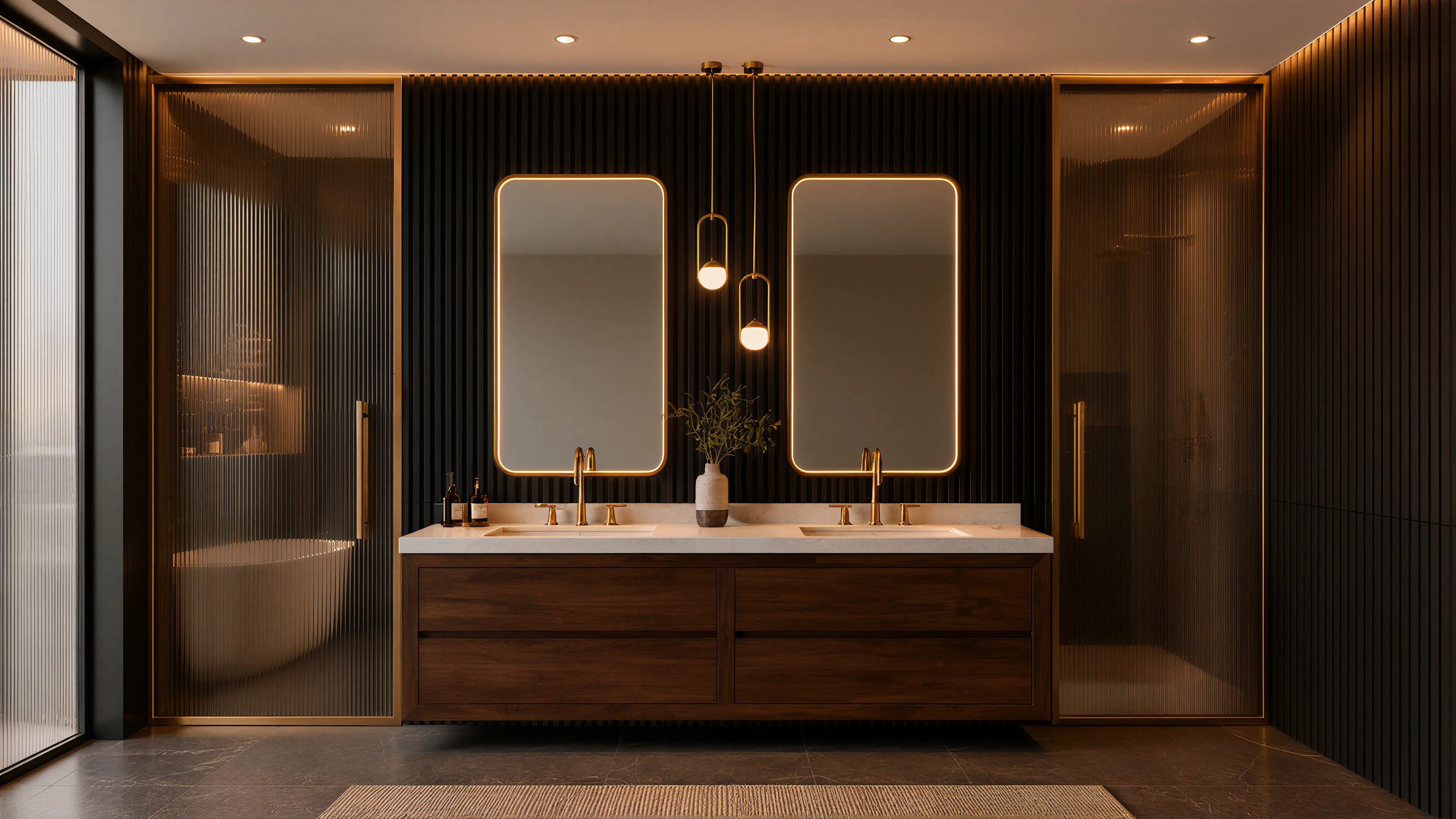 Dark Wood Mid Century Modern Bath Slatted Panels 04