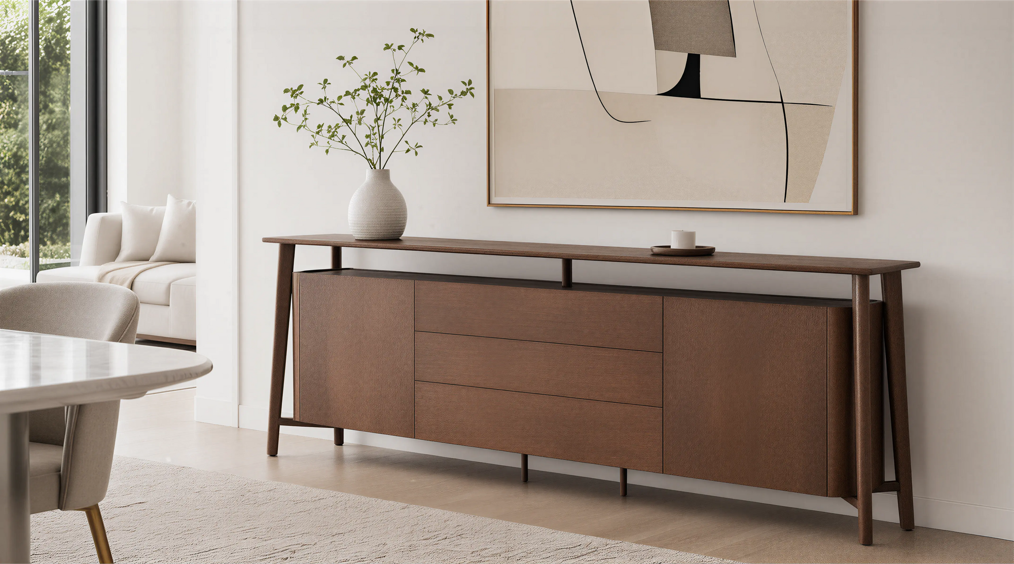 Dark Wood Mid Century Modern Sideboard Non