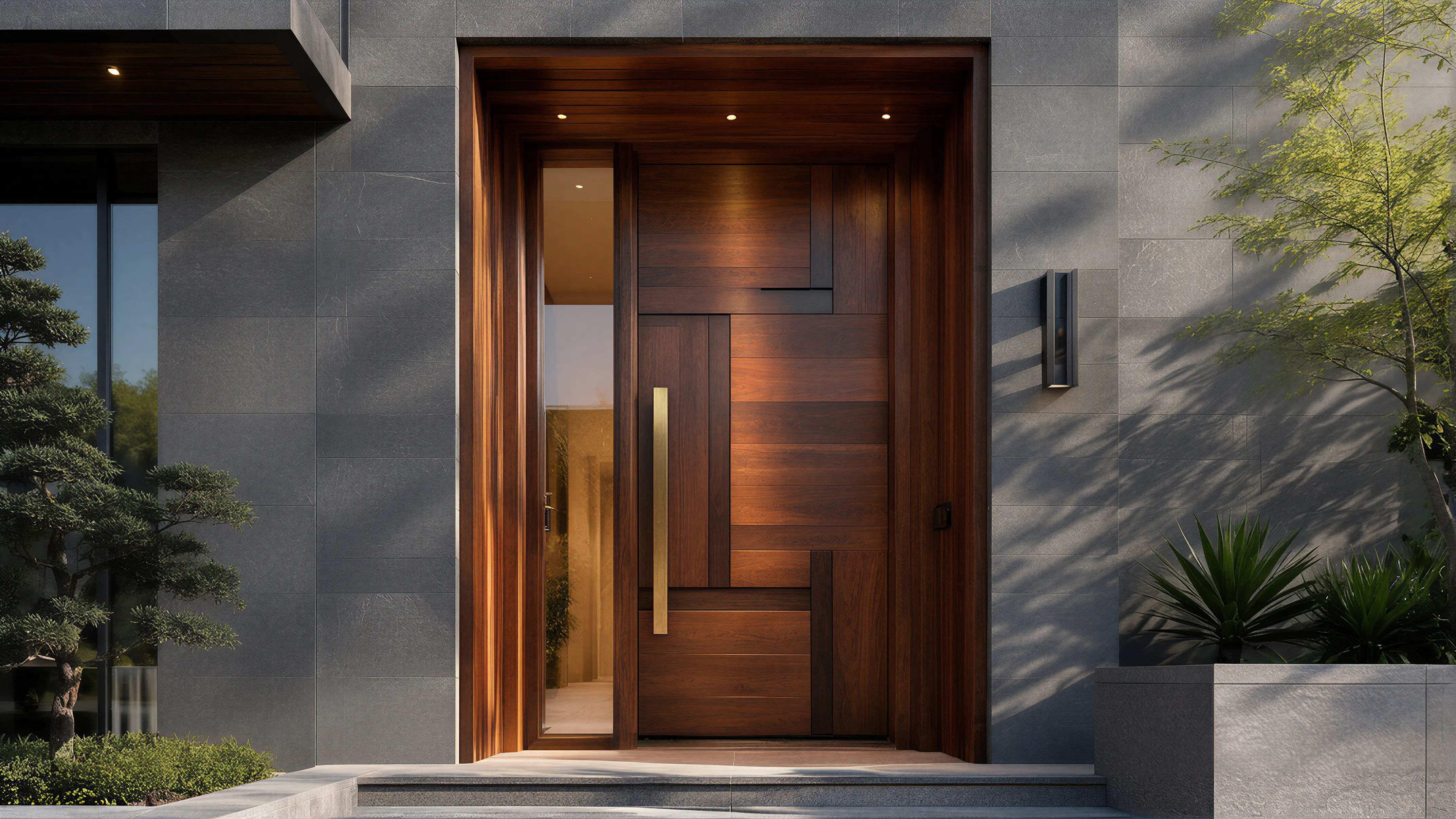 Dark Wood Modern Wall & Door Angled Paneling