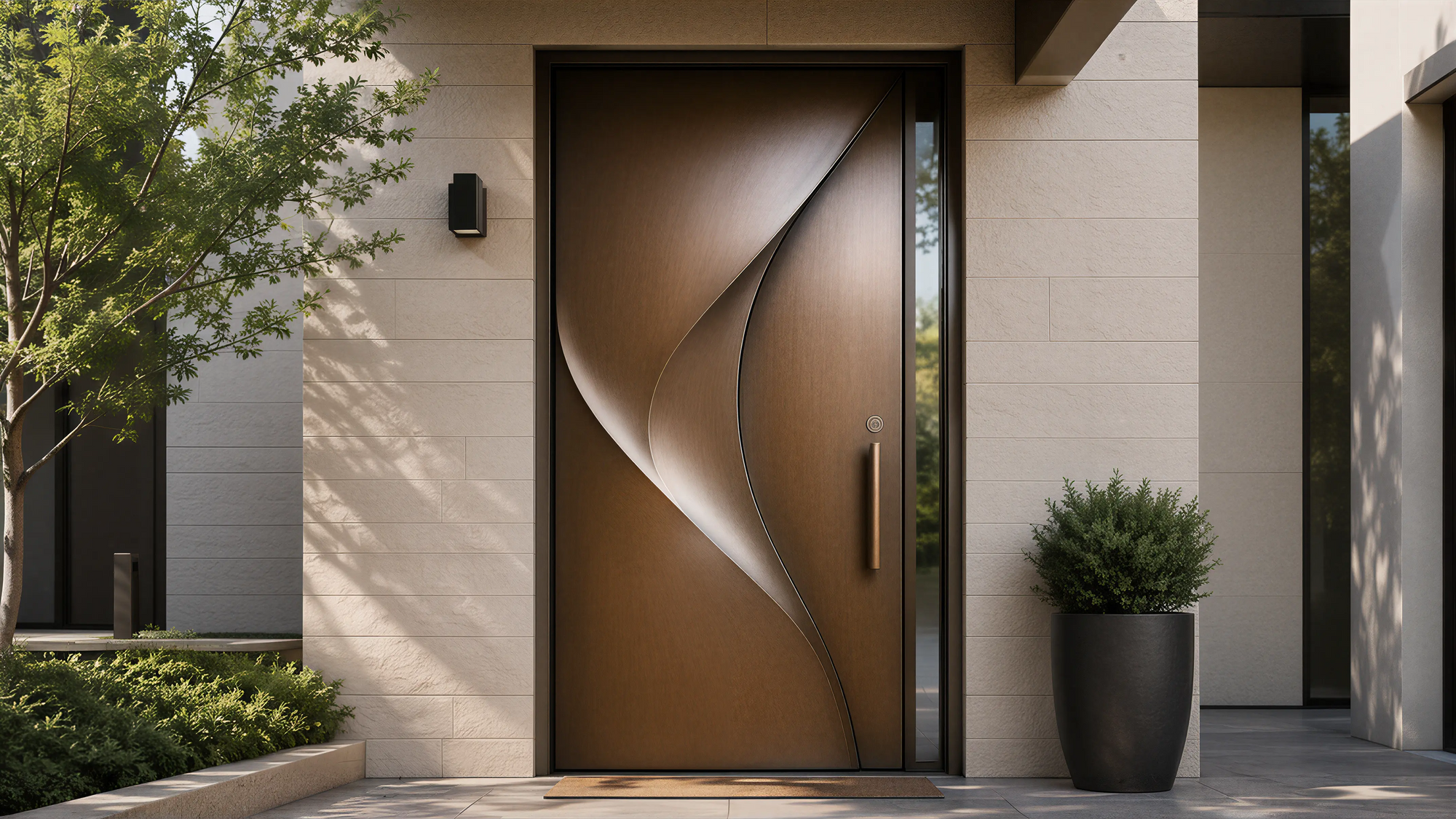 Dark Wood Modern Wall & Door Curved Woodwork