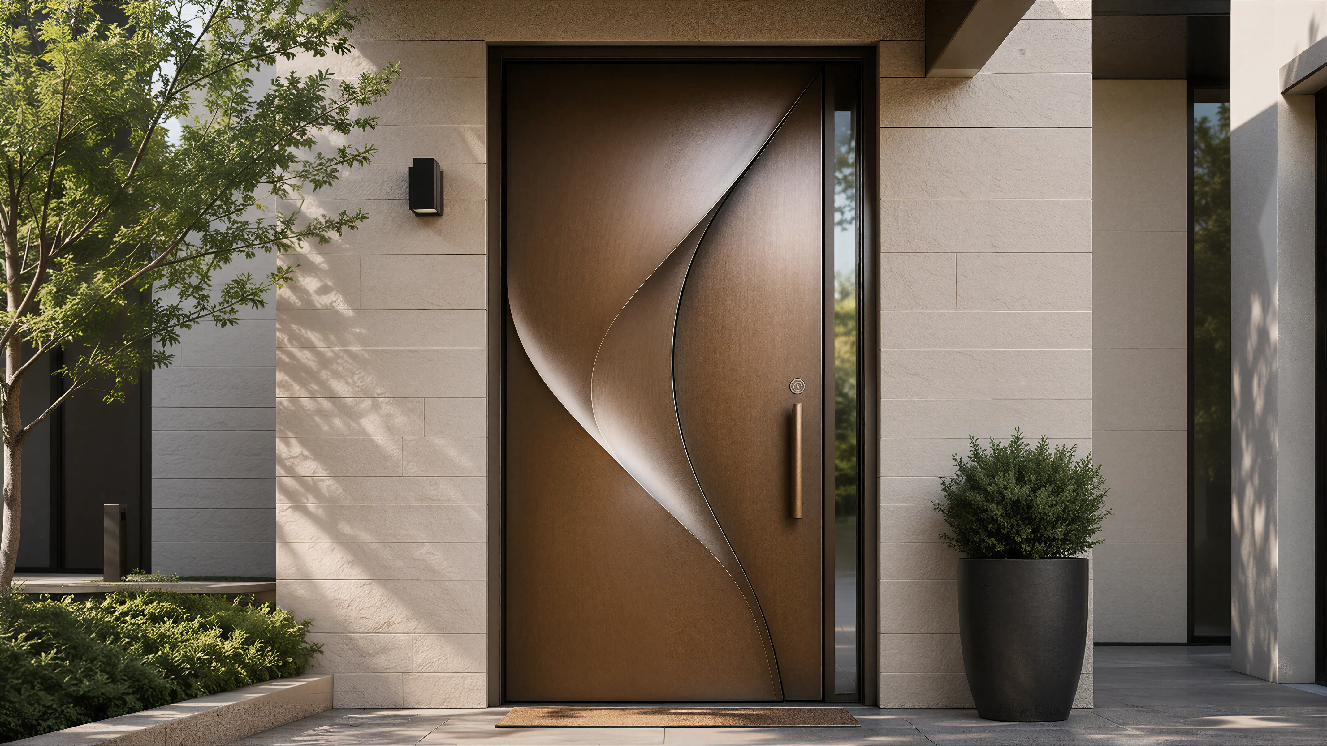 Dark Wood Modern Wall & Door Curved Woodwork