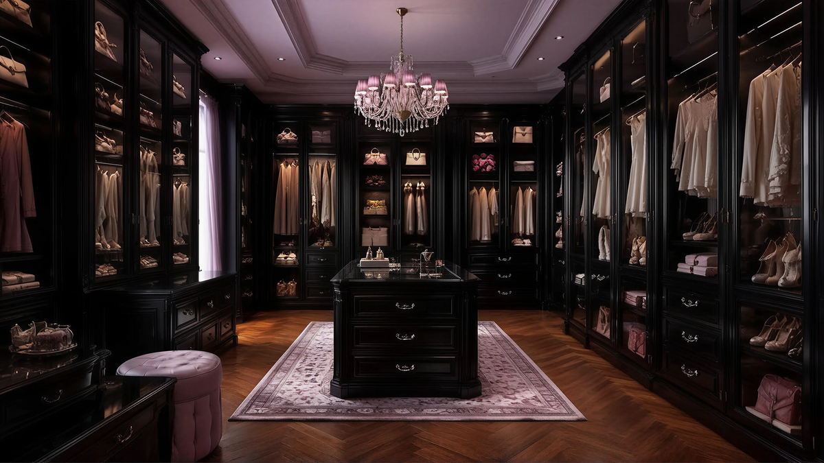 Dark Wood Traditional American Closet & Wardrobe Island Profile Milling