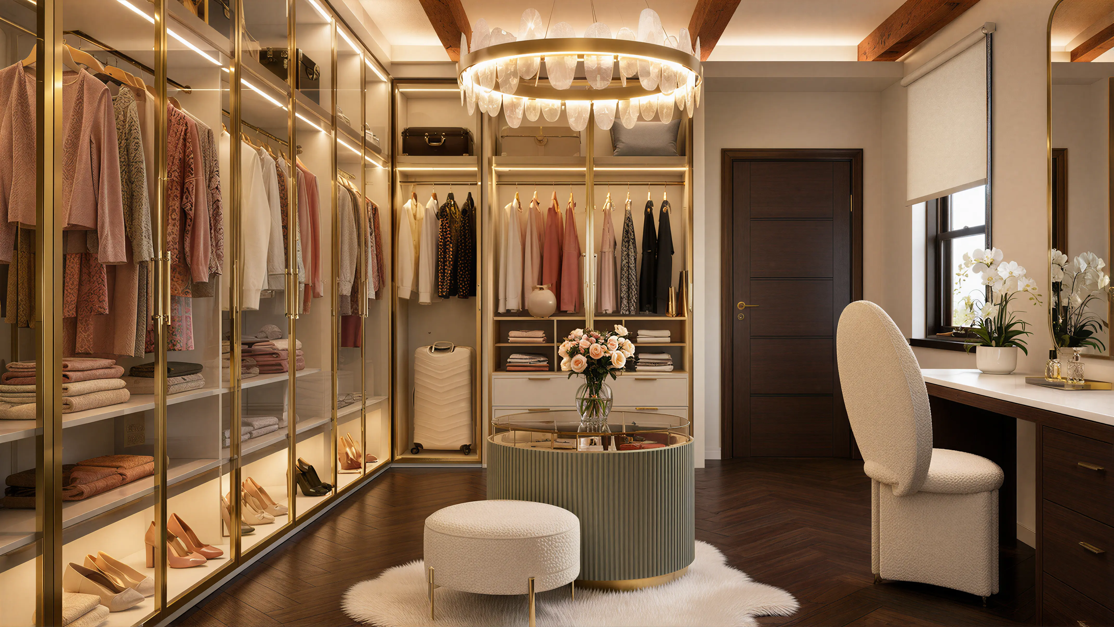 Light Glass Modern French Closet & Wardrobe Island Profile Milling
