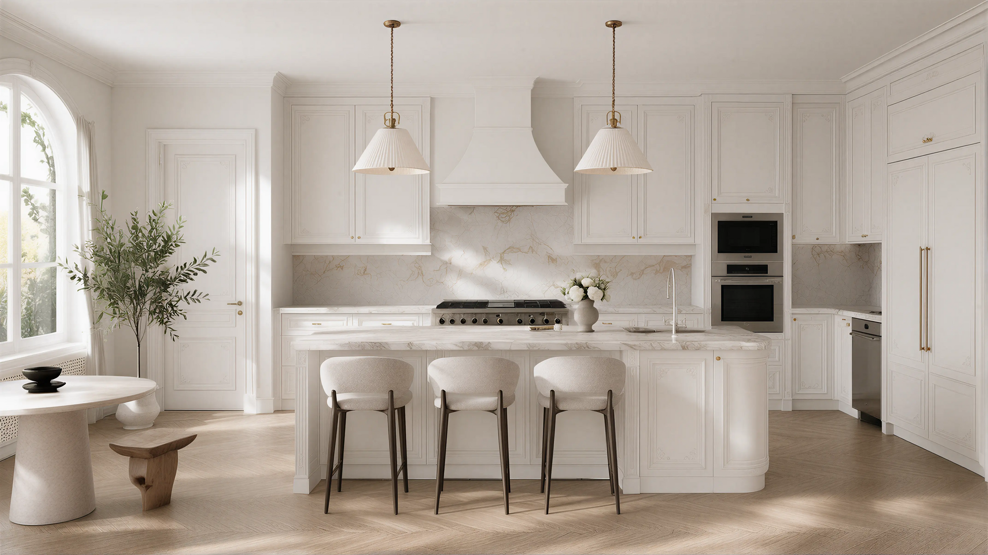 Light Solid French Transitional Kitchen Wall Paneling 02