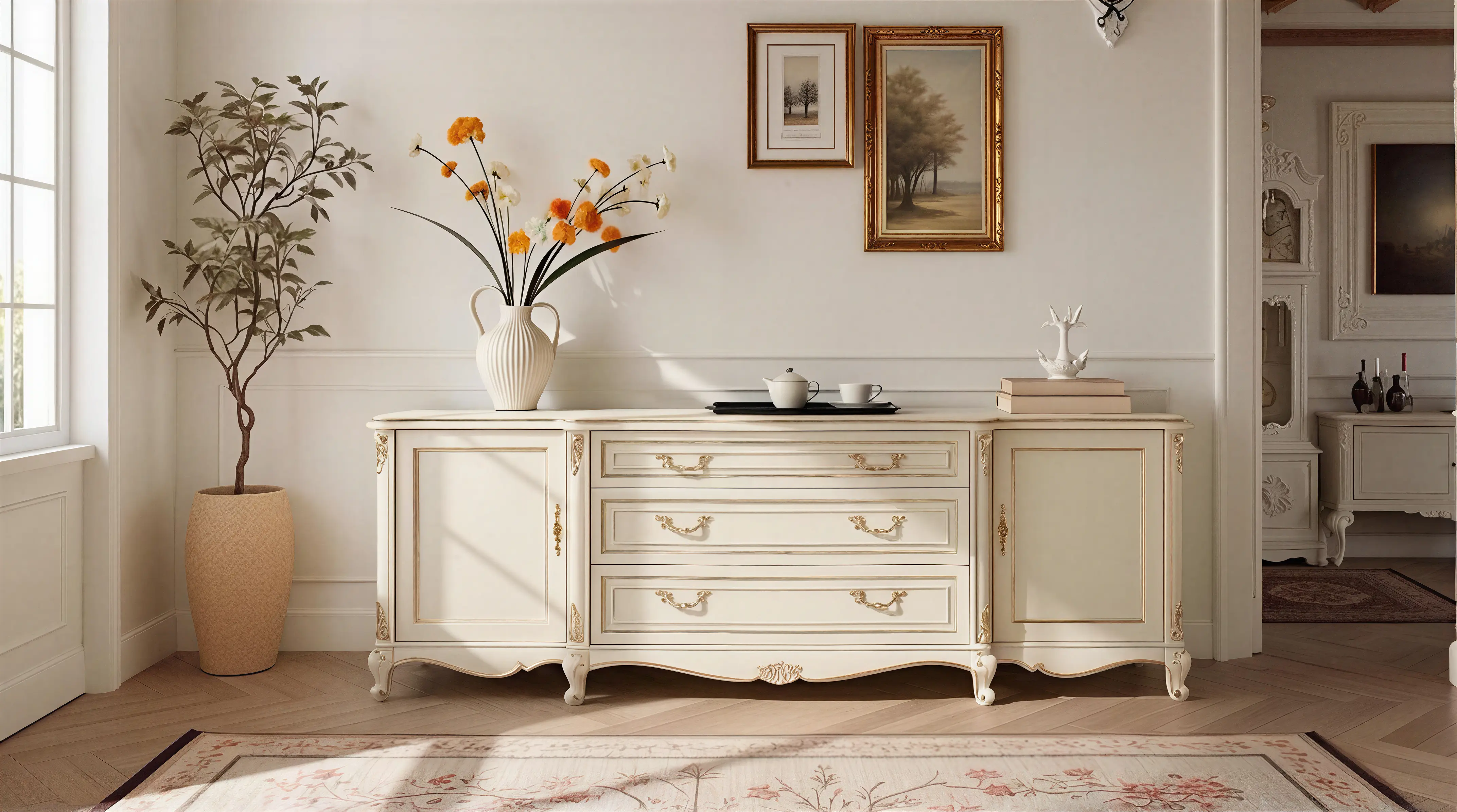 Light Solid French Transitional Sideboard Profile Milling
