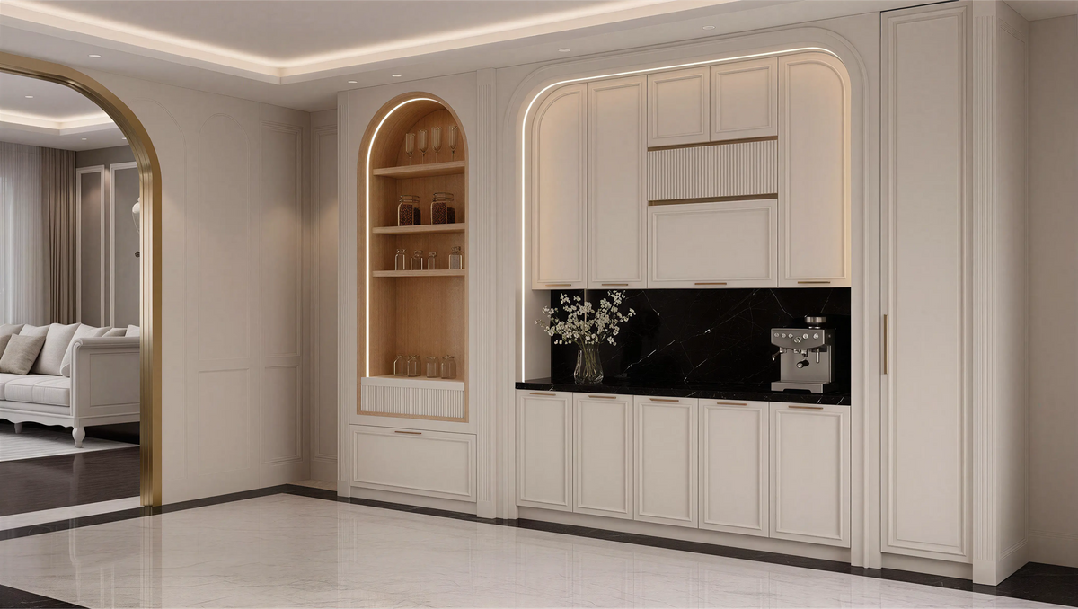 Light Solid French Transitional Sideboard Slatted Panels