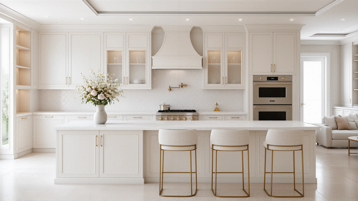 Light Solid Glass French Transitional Kitchen Wall Paneling