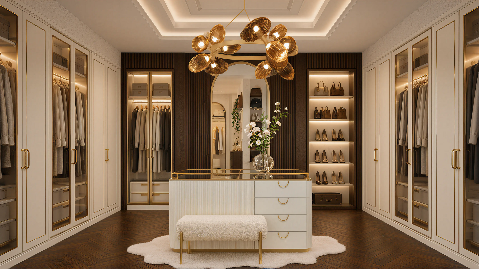 Light Solid Glass Modern French Closet & Wardrobe Profile Milling Island