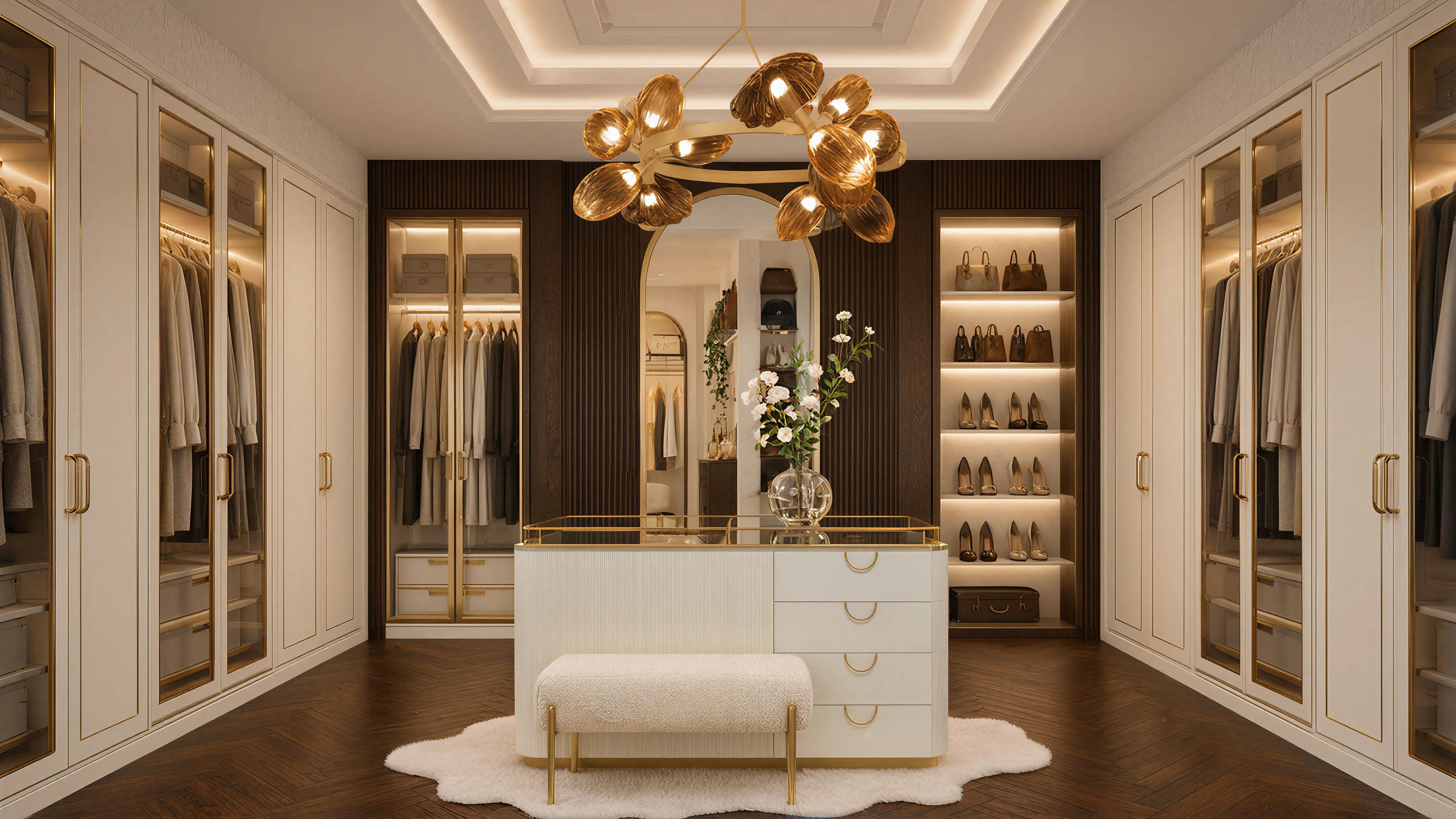 Light Solid Glass Modern French Closet & Wardrobe Profile Milling Island