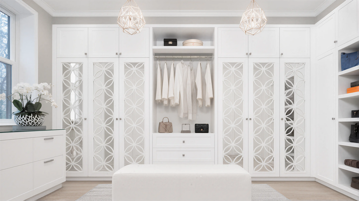 Light Solid Mirrored French Transitional Closet & Wardrobe Profile Milling