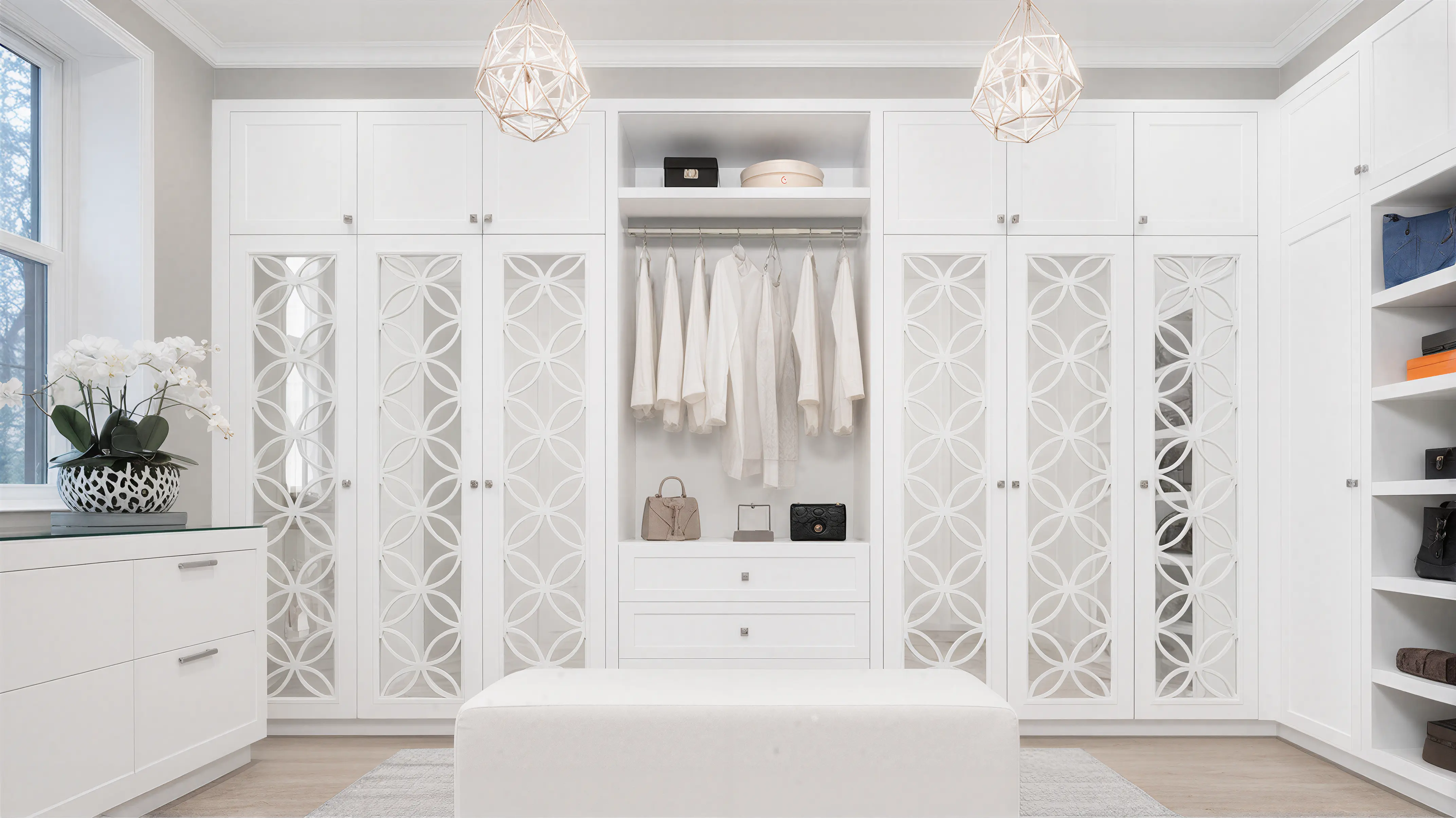 Light Solid Mirrored French Transitional Closet & Wardrobe Profile Milling