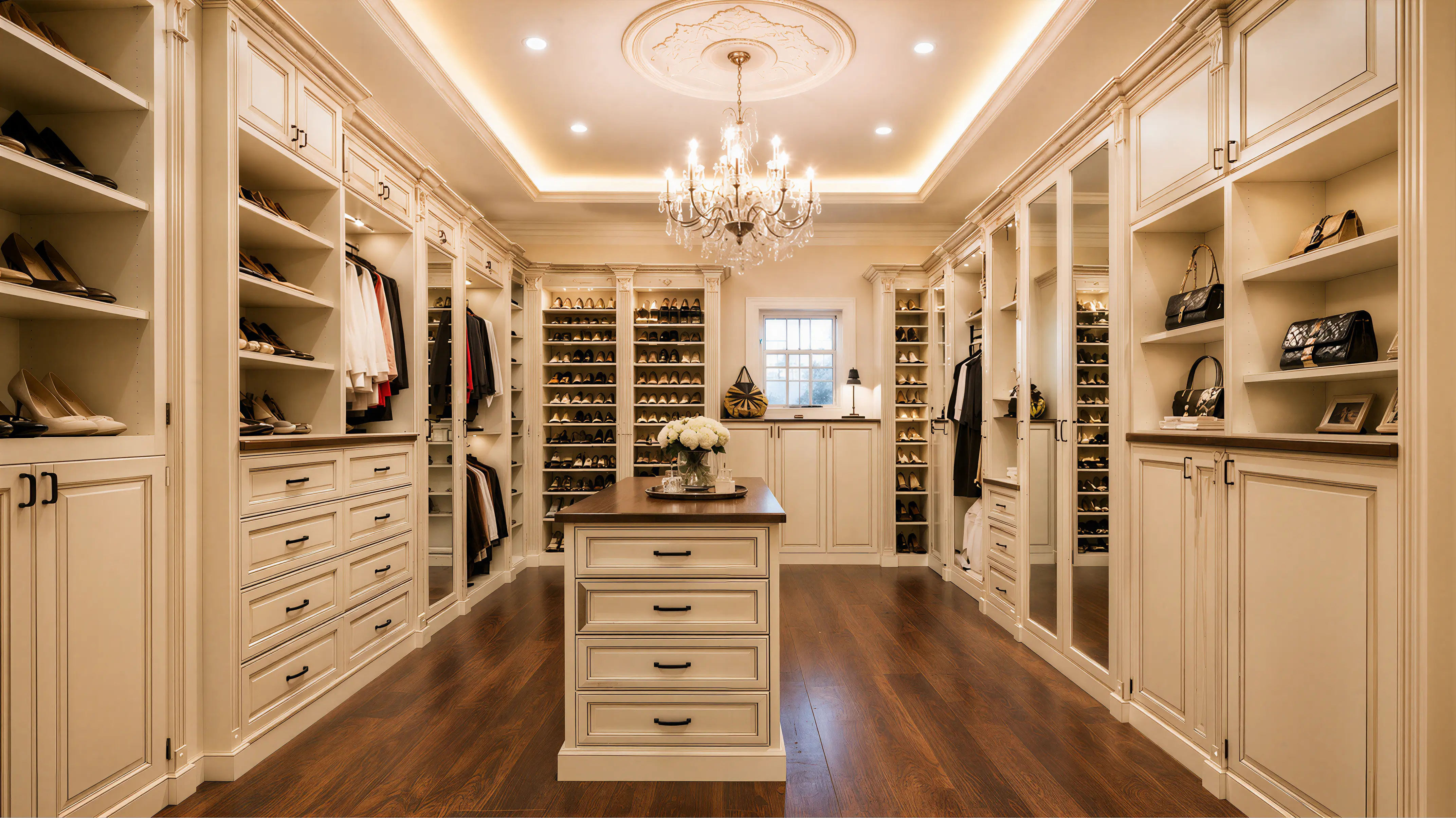 Light Solid Transitional Closet & Wardrobe Profile Milling Mitered Construction