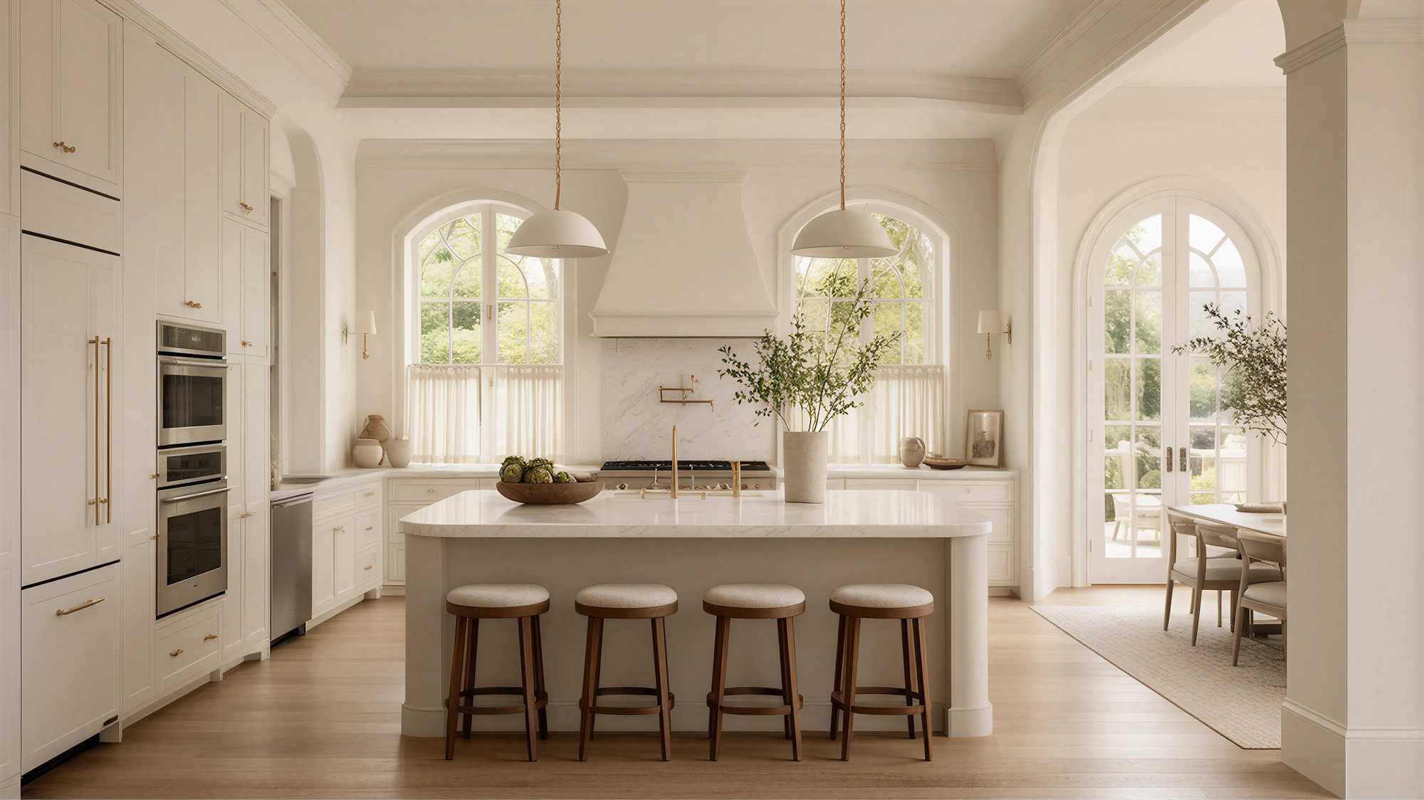Light Solid Transitional Kitchen Island Profile Milling Grooved Details