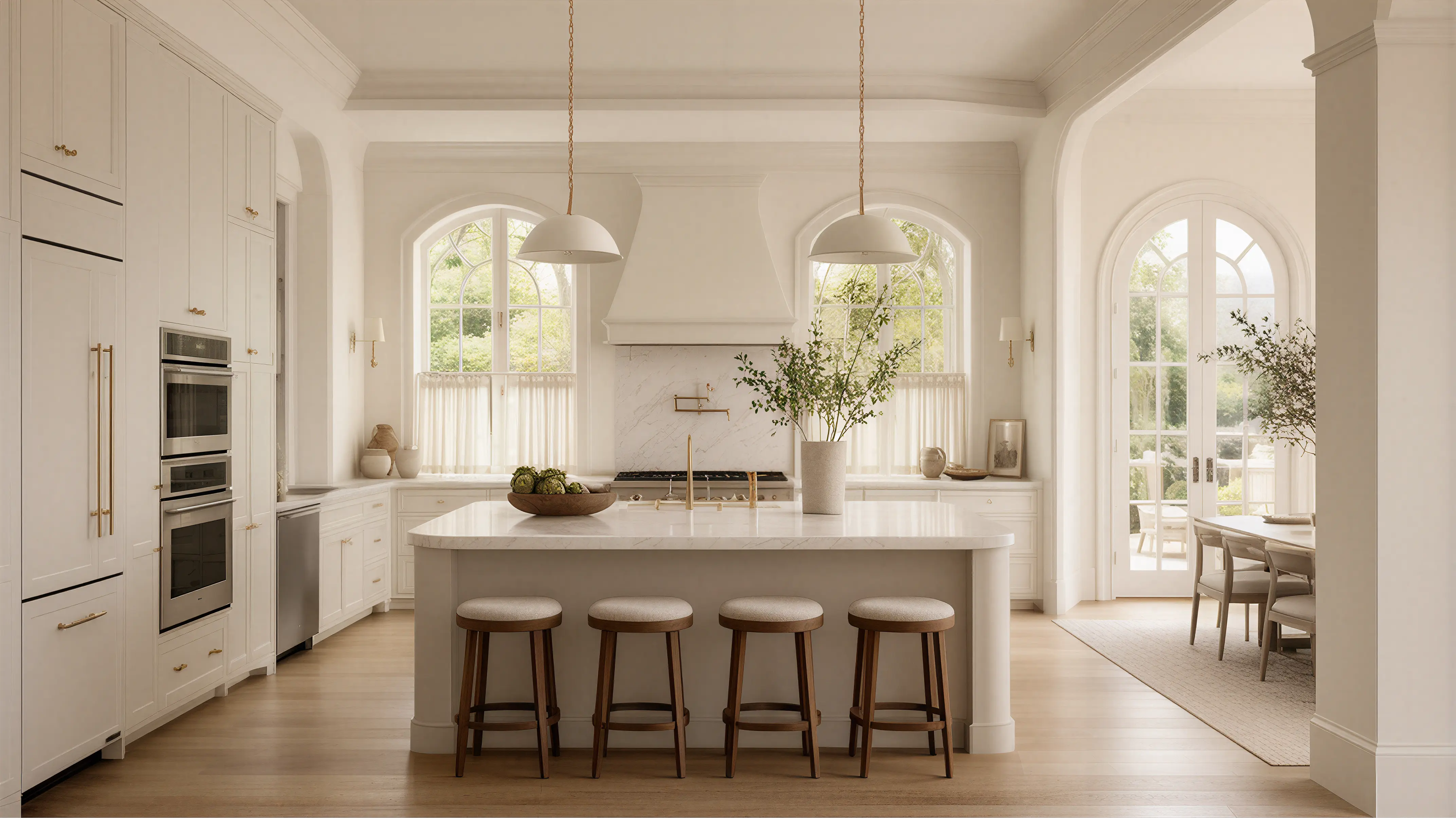 Light Solid Transitional Kitchen Island Profile Milling Grooved Details