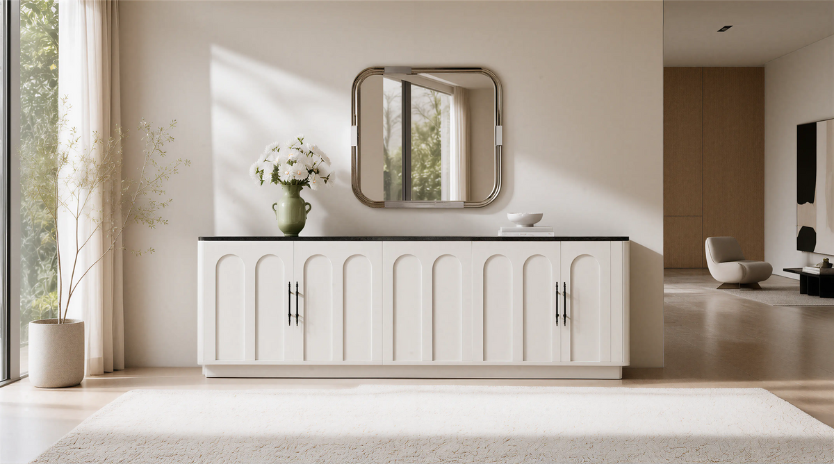 Light Solid Transitional Sideboard Grooved Details