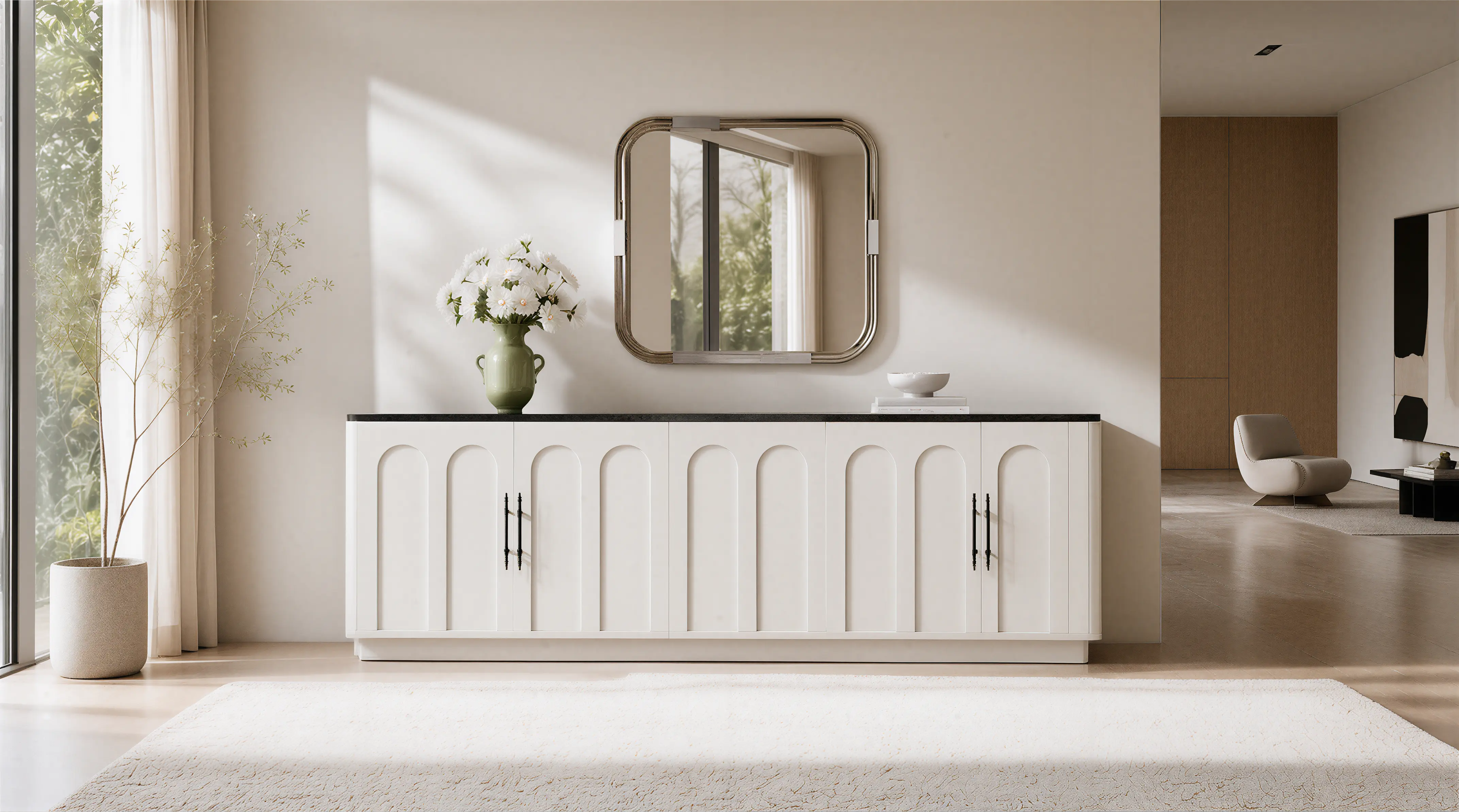 Light Solid Transitional Sideboard Grooved Details