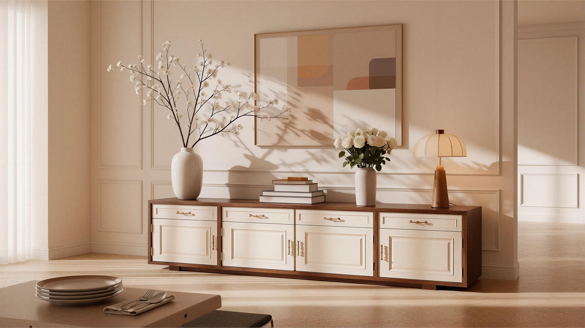 Light Solid Wood Traditional American Sideboard Profile Milling