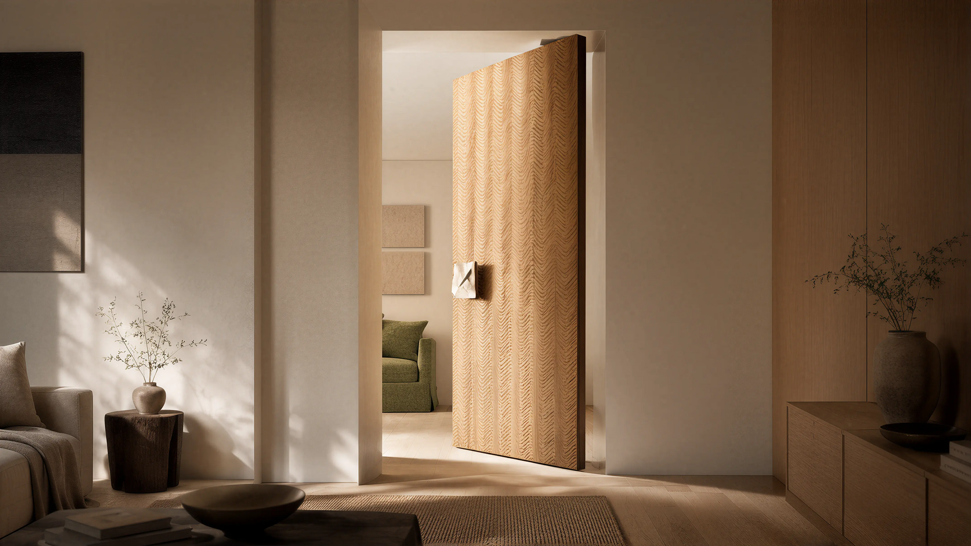 Light Wood Modern Wall & Door Grooved Details 02