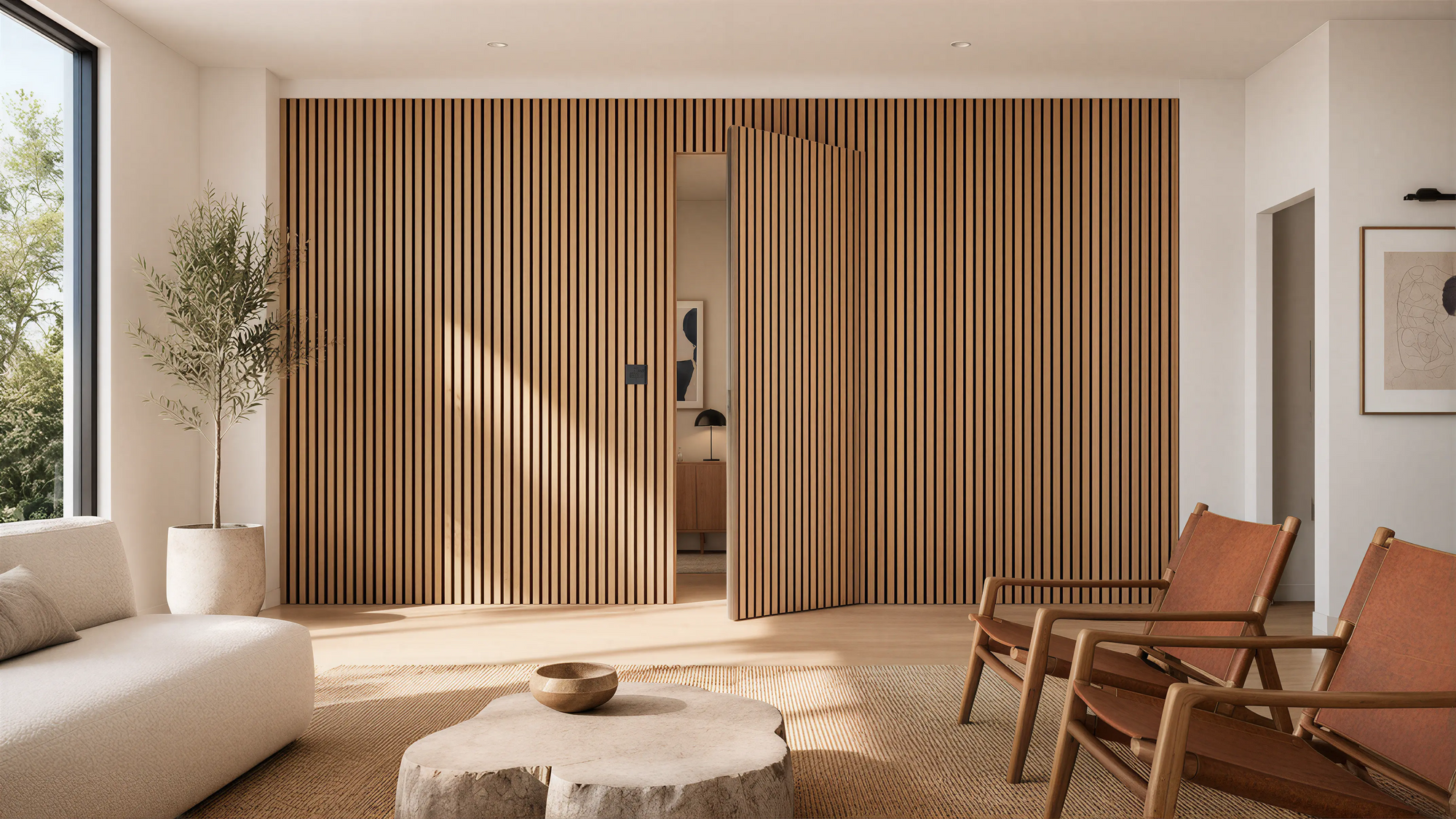 Light Wood Modern Wall & Door Slatted Panels 03