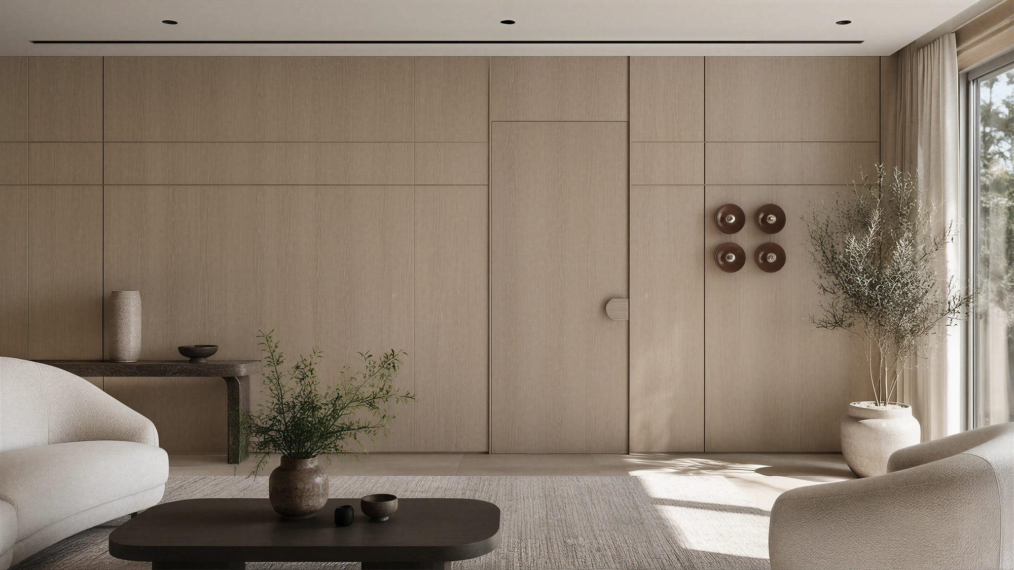 Light Wood Modern Wall & Door Structural Lines Grooved Details
