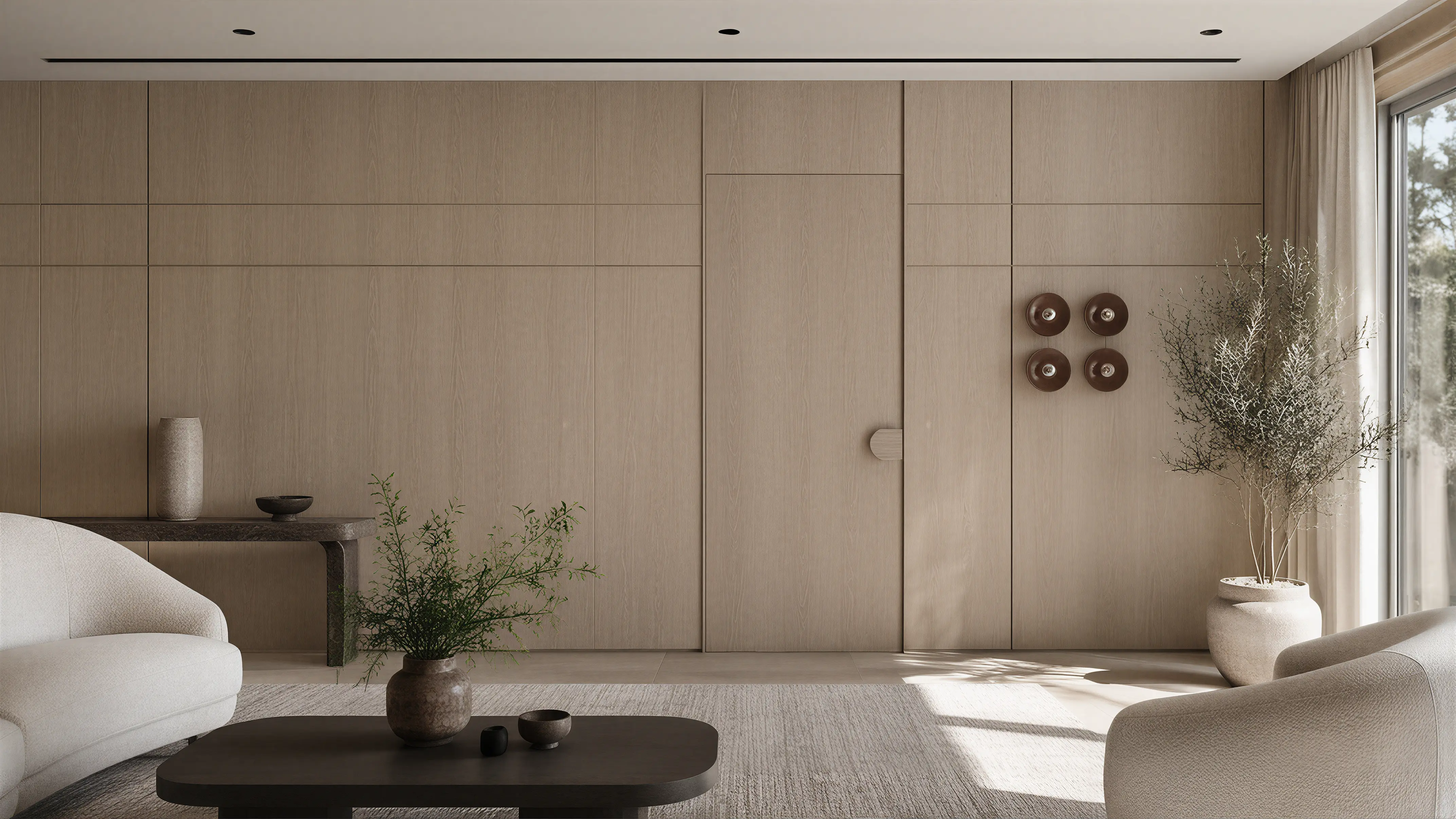 Light Wood Modern Wall & Door Structural Lines Grooved Details