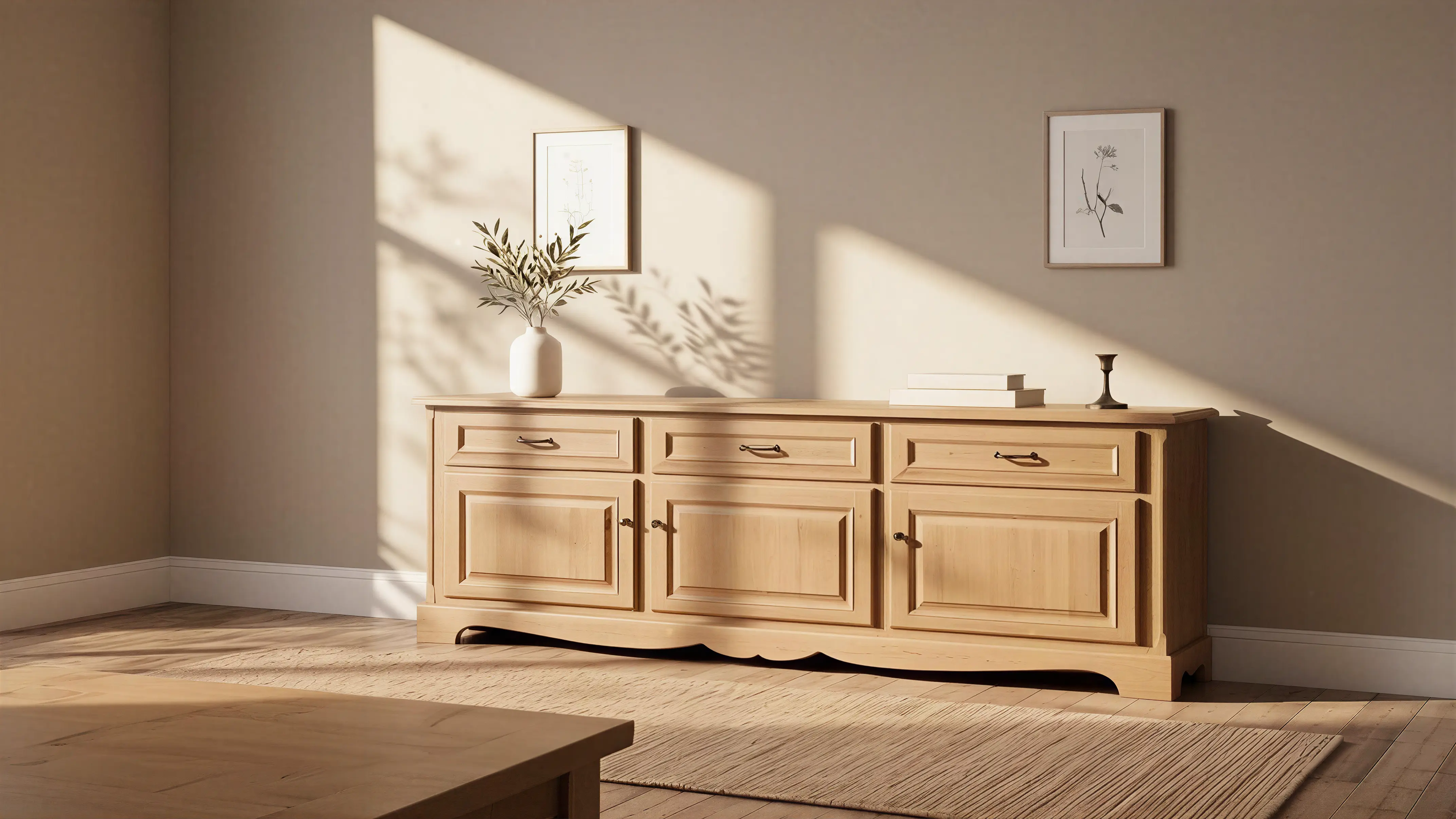 Light Wood Traditional American Sideboard Profile Milling