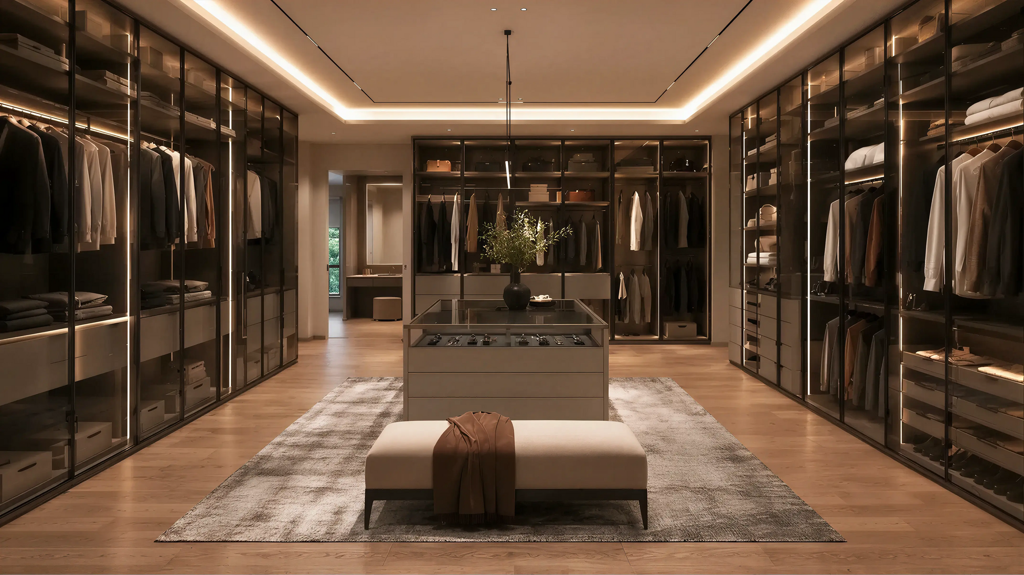 Medium Glass Contemporary Closet & Wardrobe Island 01