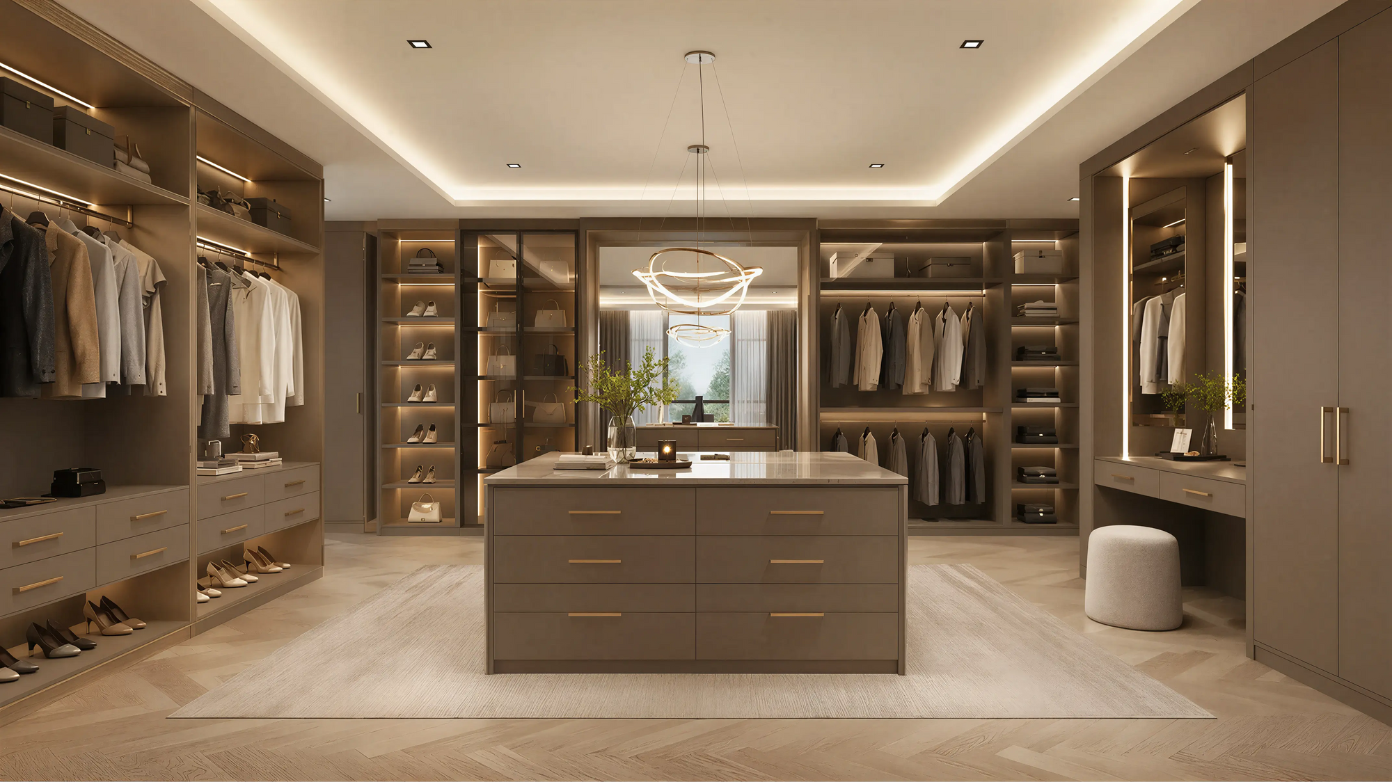 Medium Solid Modern American Closet & Wardrobe Island Profile Milling