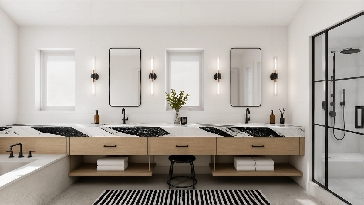 Medium Stone Veneer Modern American Bath 04