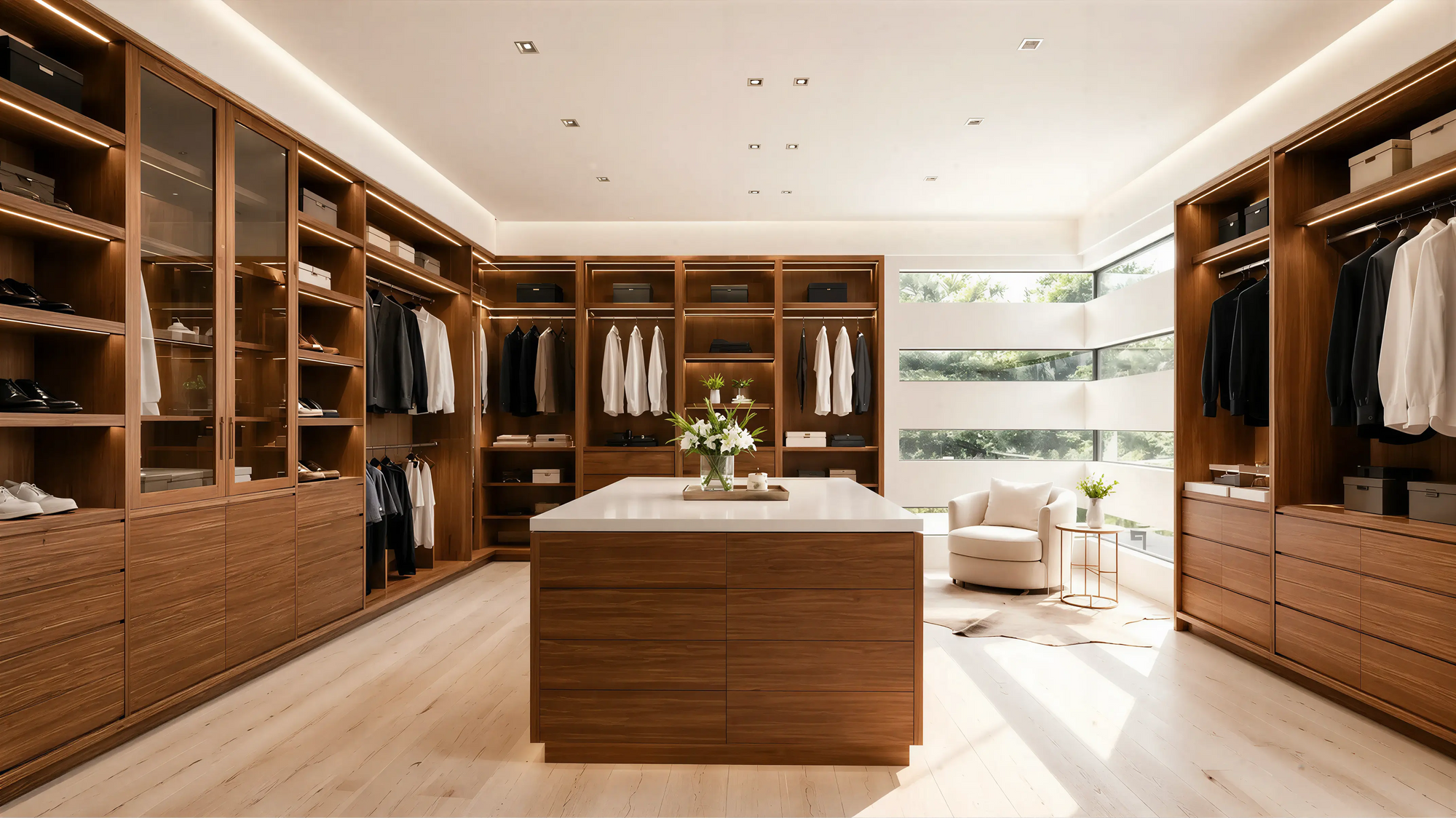 Medium Wood Modern American Closet & Wardrobe Island Profile Milling