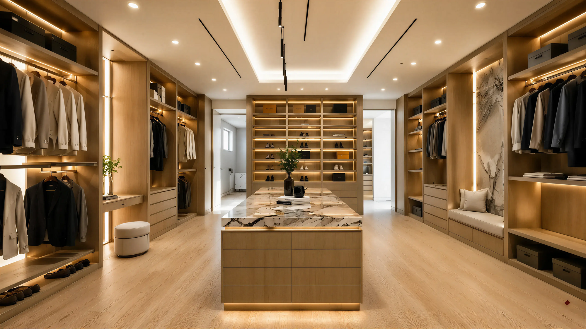 Medium Wood Modern American Closet & Wardrobe Island Profile Milling Grooved Details