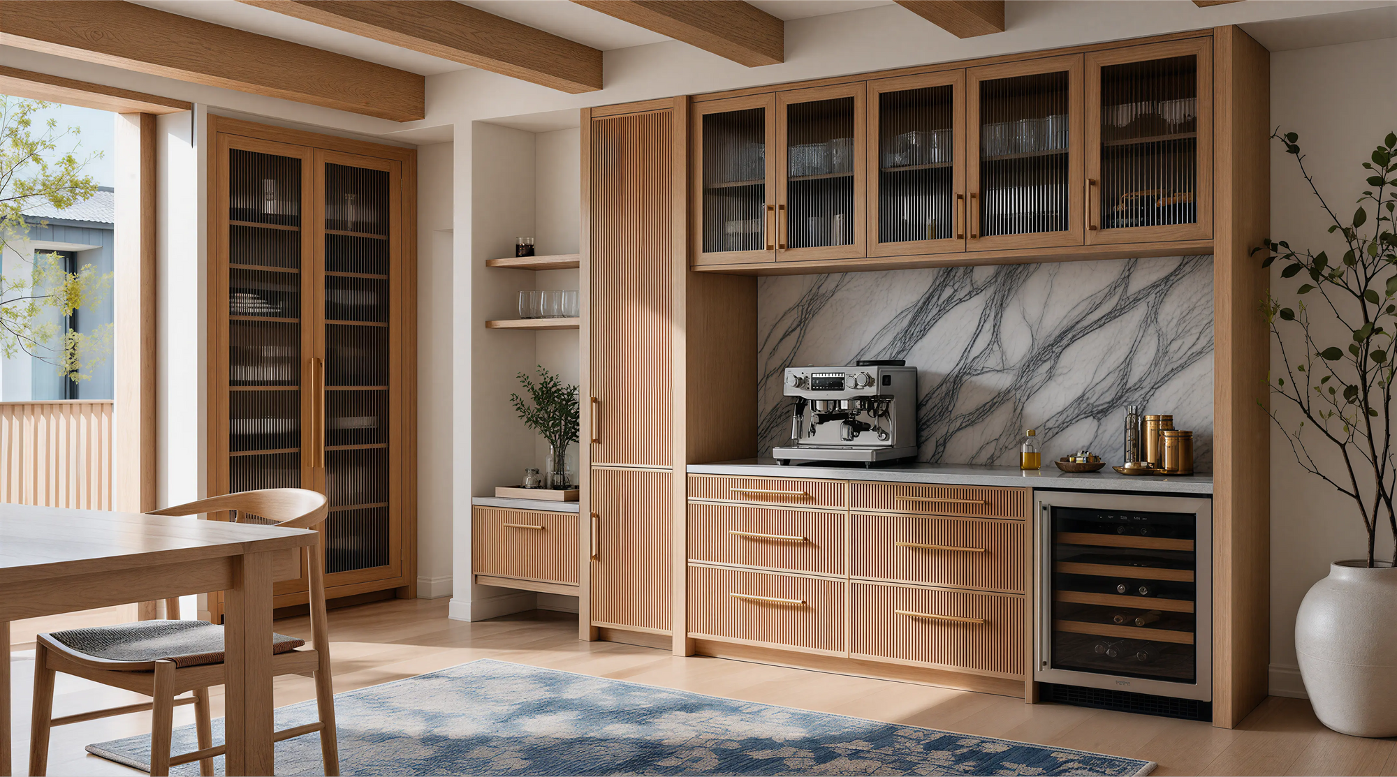 Medium Wood Modern American Sideboard Profile Milling
