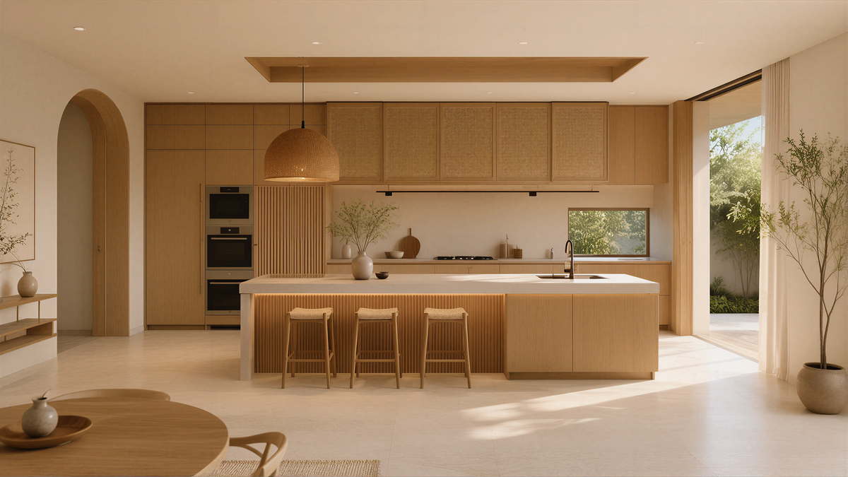 Medium Wood Modern Oriental Kitchen Island