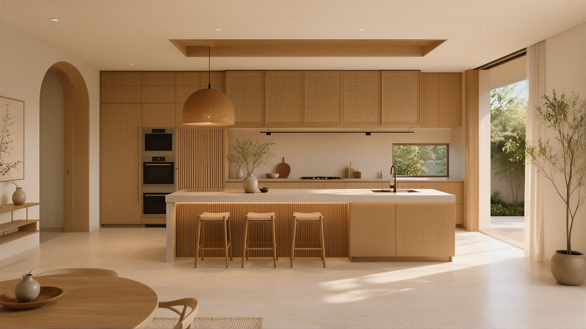 Medium Wood Modern Oriental Kitchen Island