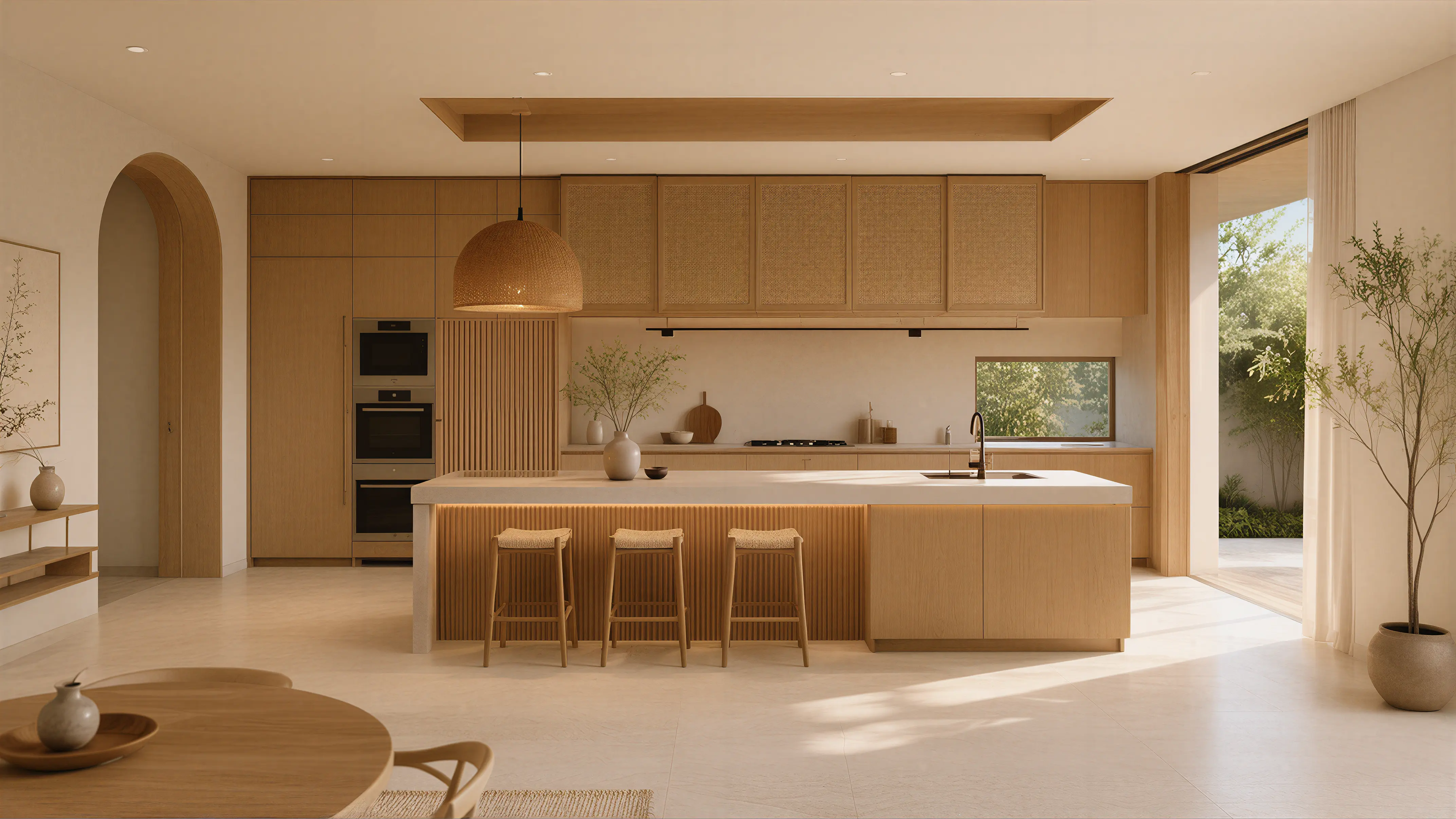 Medium Wood Modern Oriental Kitchen Island