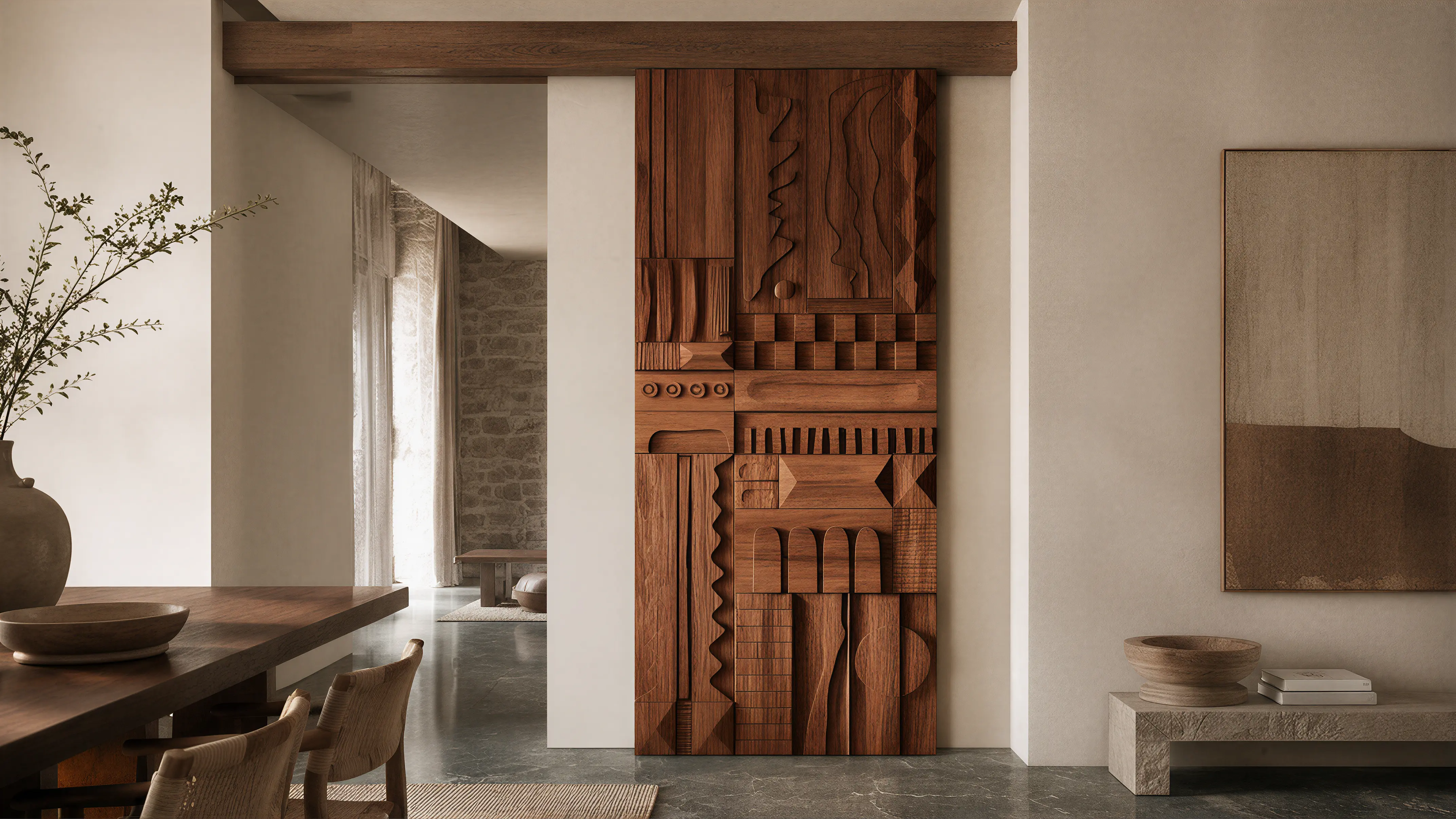 Medium Wood Modern Wall & Door Angled Paneling