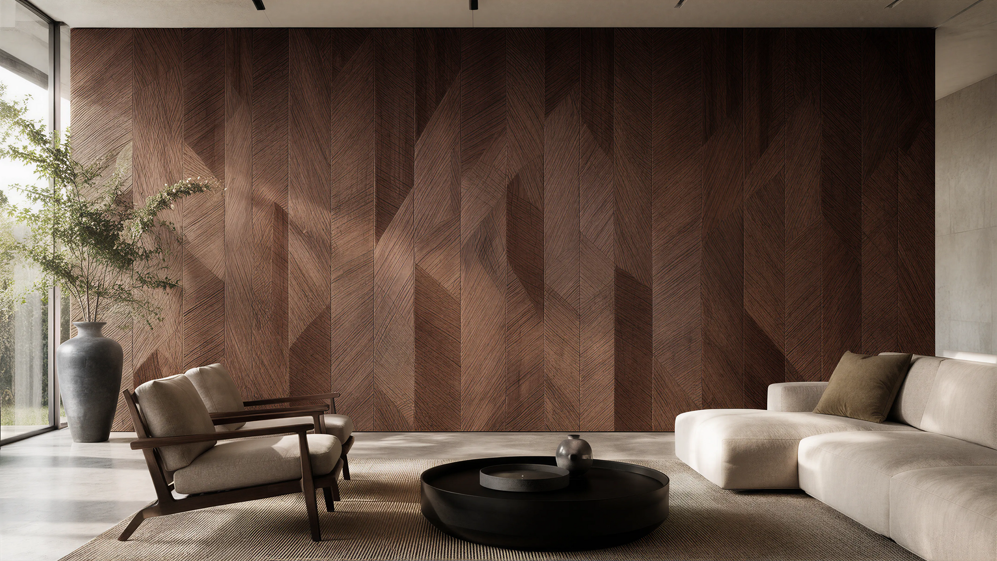Medium Wood Modern Wall & Door Angled Paneling 01