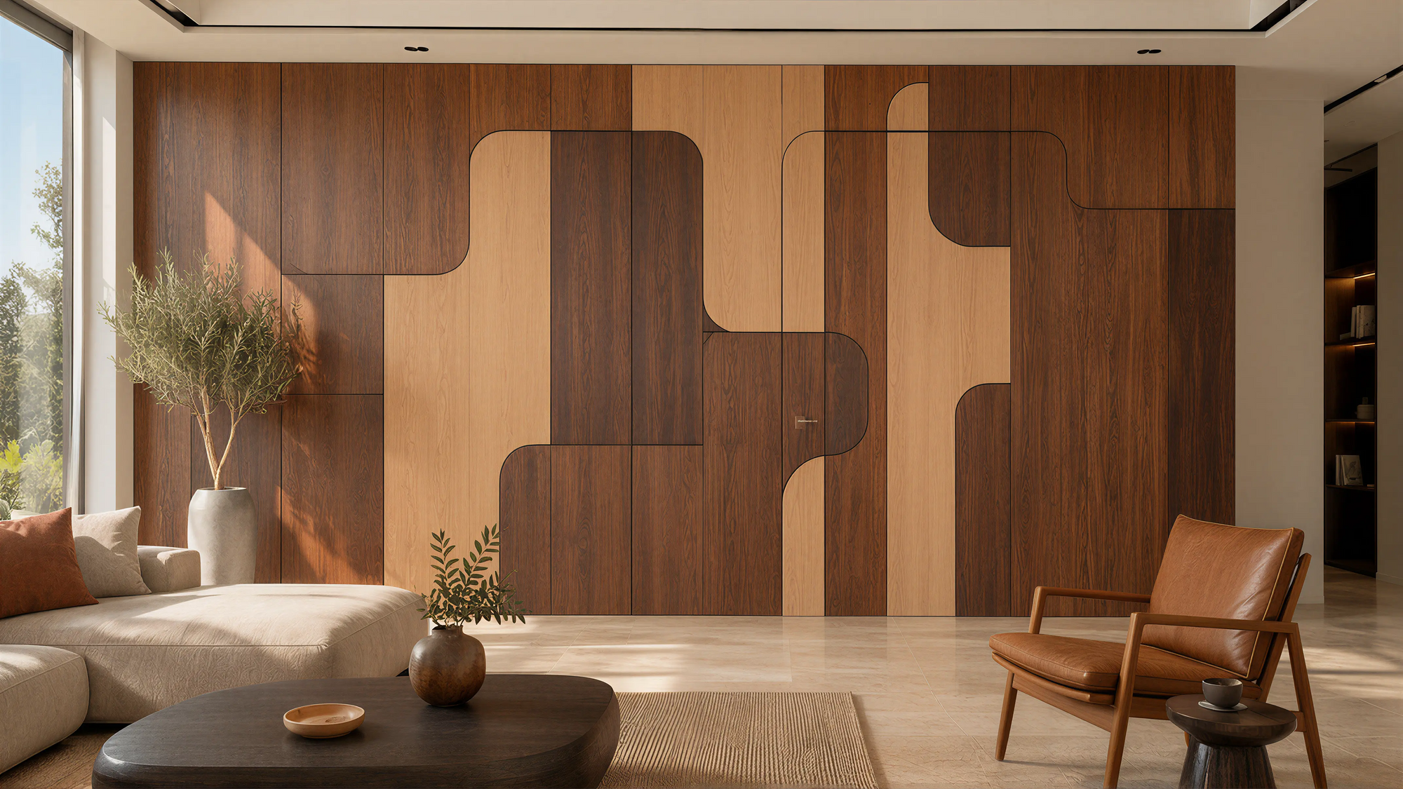 Medium Wood Modern Wall & Door Angled Paneling 02