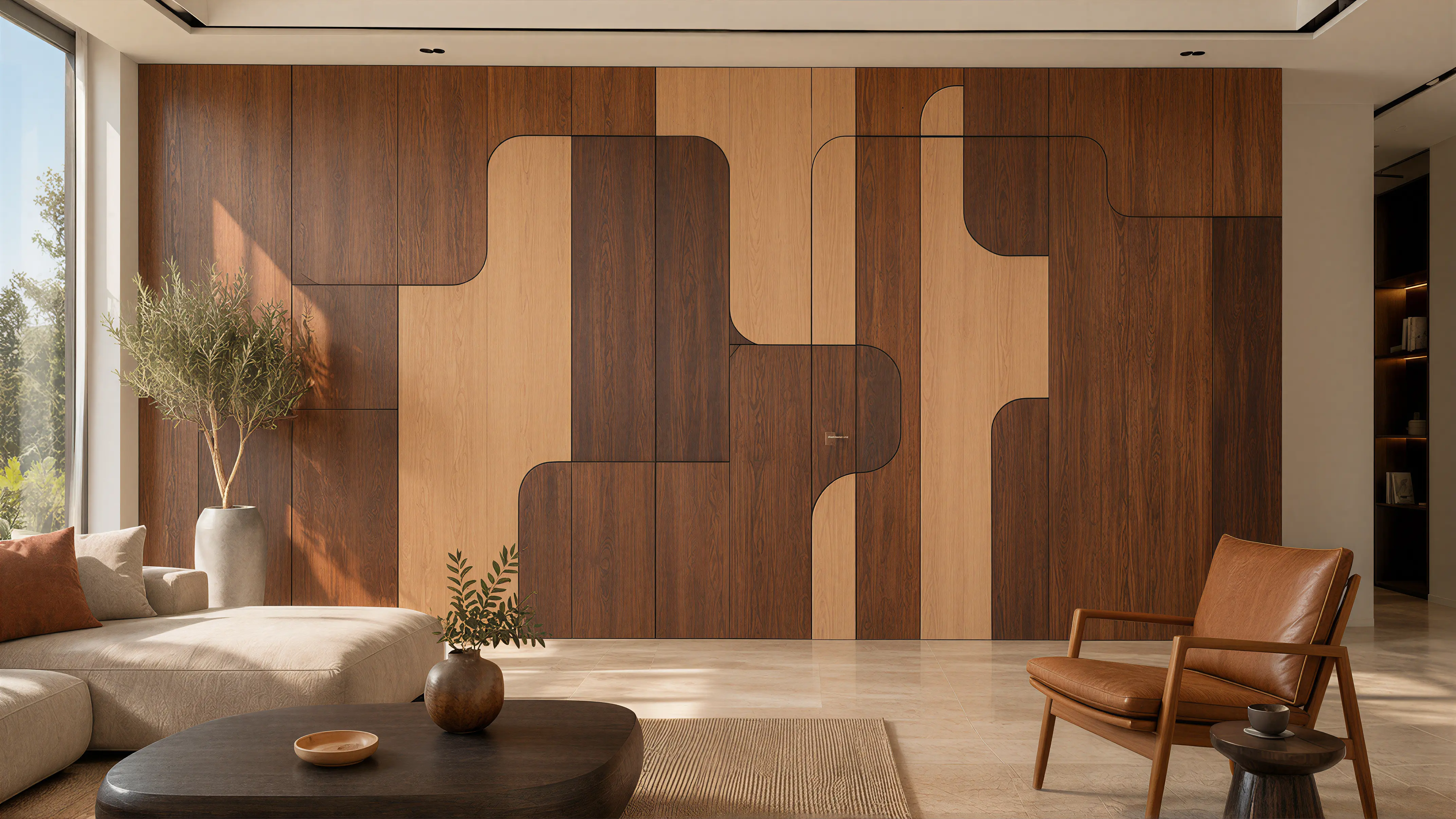 Medium Wood Modern Wall & Door Angled Paneling 02