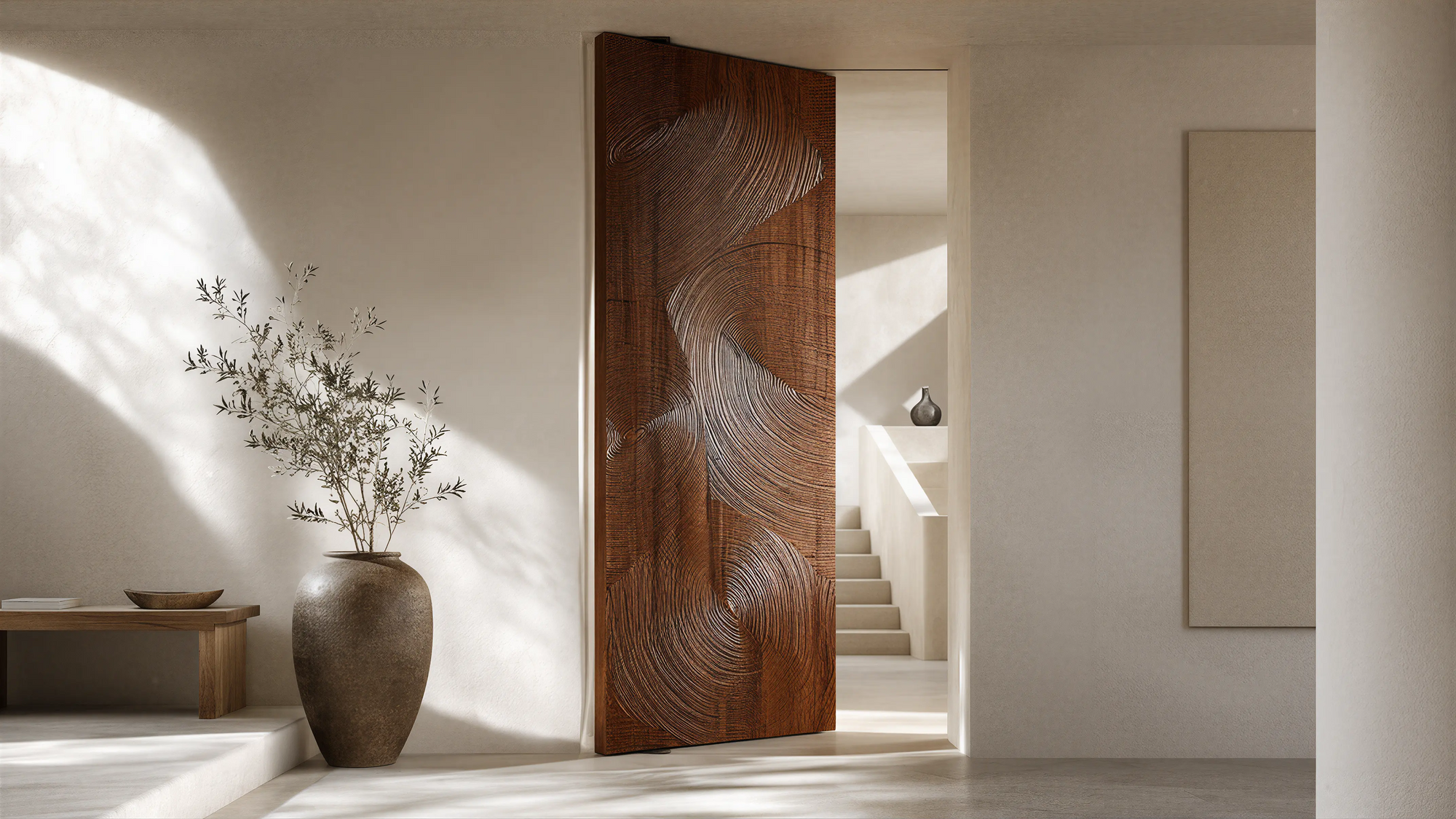 Medium Wood Solid Modern Wall & Door Curved Woodwork