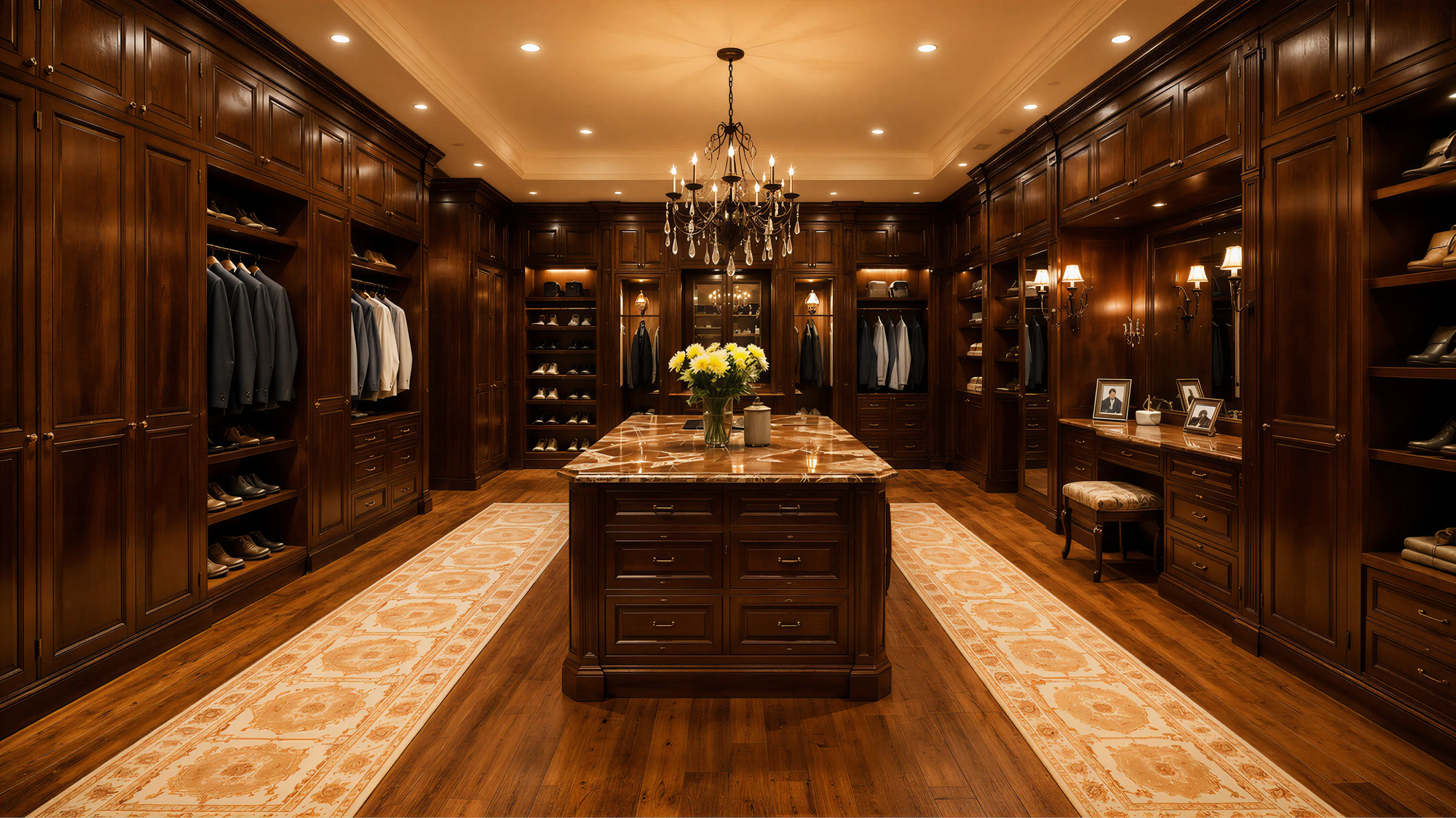 Medium Wood Traditional American Closet & Wardrobe Island Profile Milling